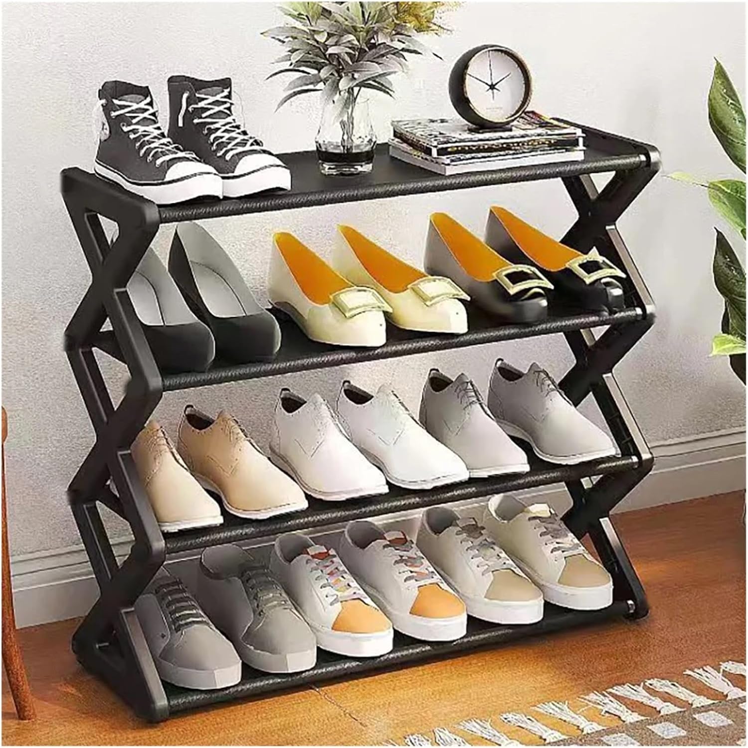 Shoes Organizer Shoe Organizer Shoe Rack Folding Shoemakers Shoe-Shelf Furniture Sneaker Living Room Cabinets(4 Layer Black)