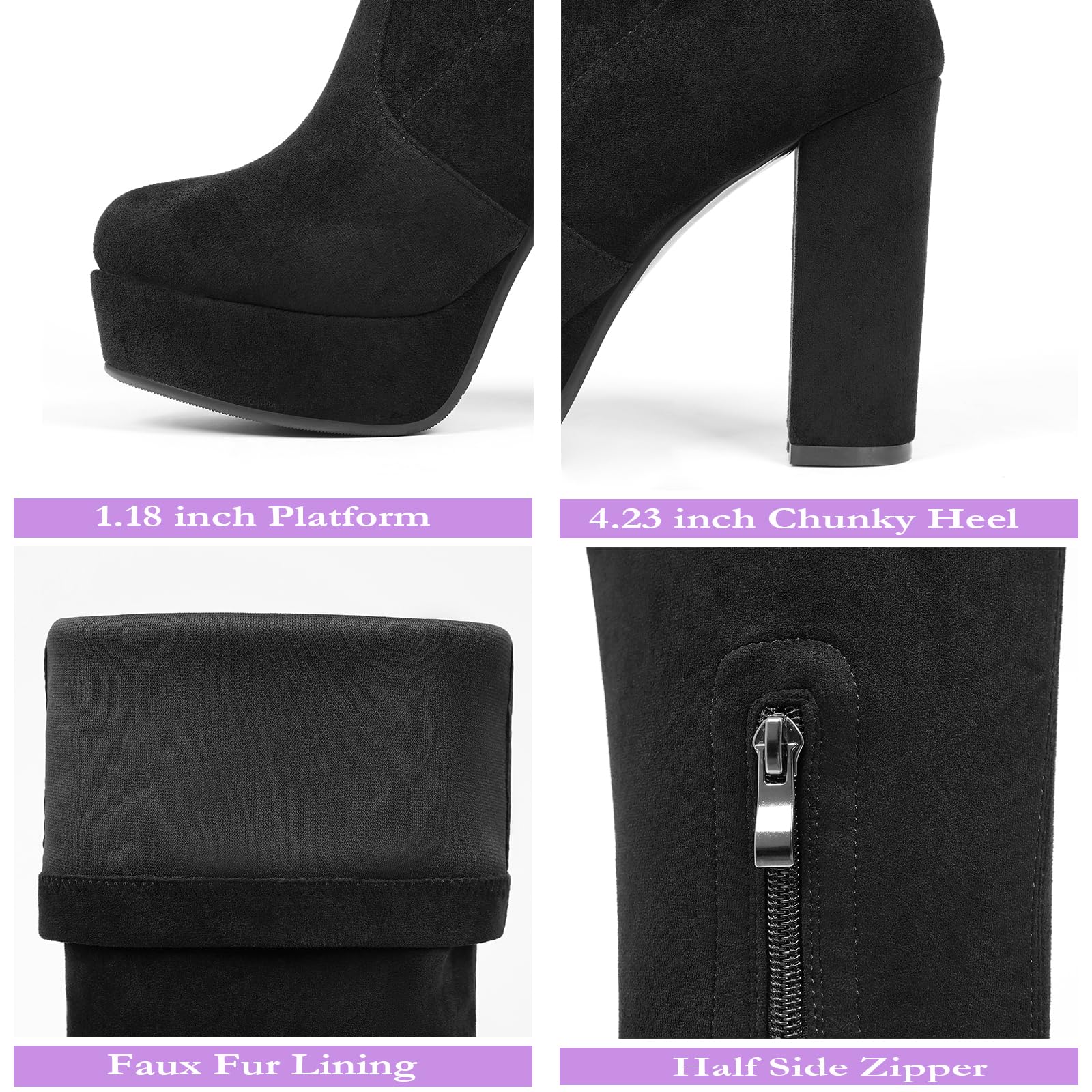 NueiVeiuo Women Thigh High Boots Chunky Heel Side Zipper