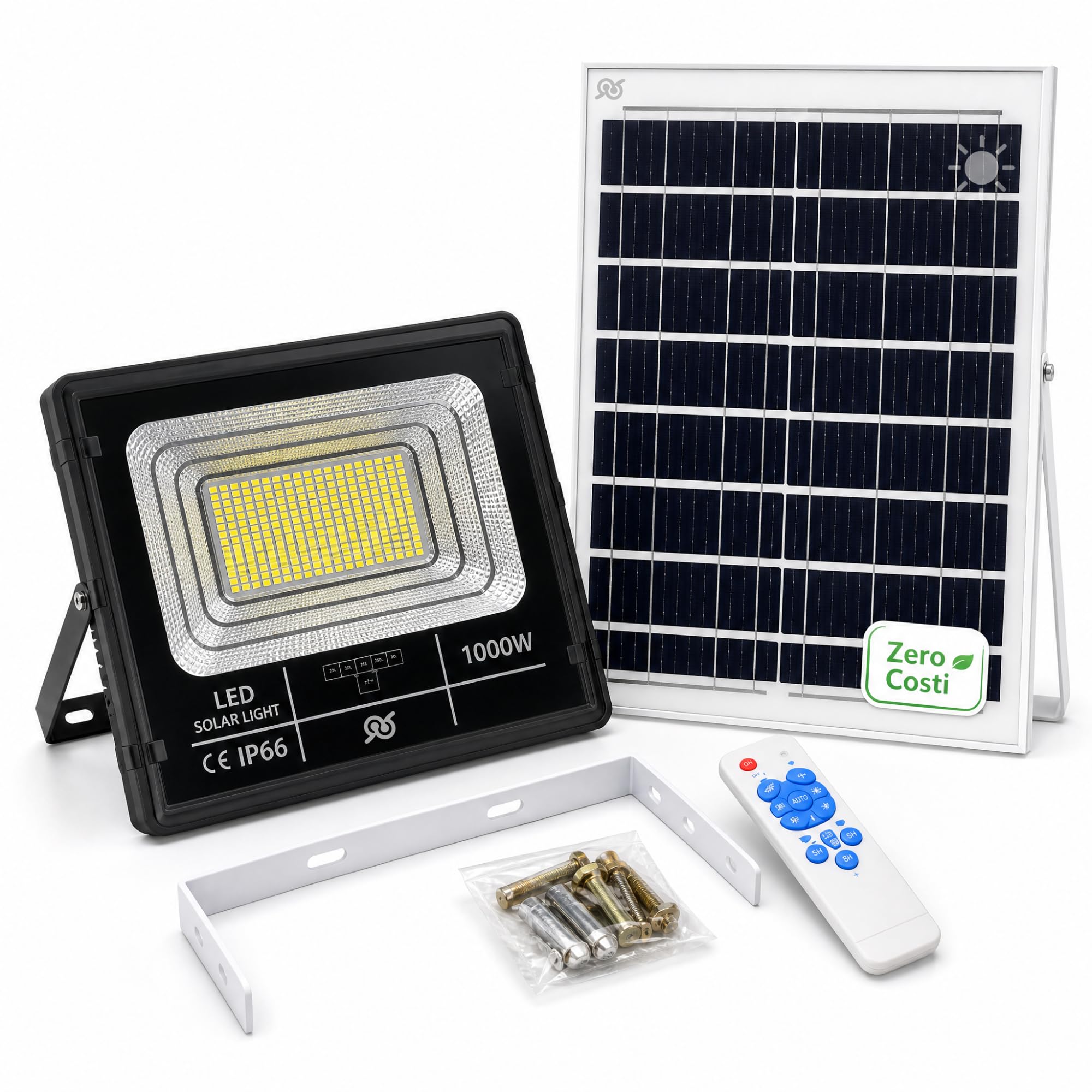 tempo di saldi Faro Led Esterno con Pannello Solare 1000w - Faro Solare da Esterno Potente con Telecomando, Luce Esterna Impermeabile per Giardino e Cortile, Fari a Led ad Alta Efficienza
