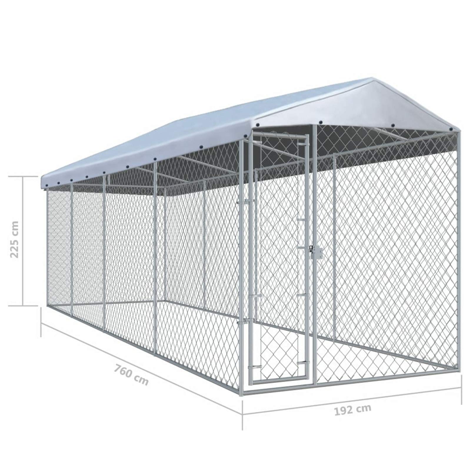 Festnjght Perrera de Exterior con Toldo Jaula para Perros Mascotas de Galvanizado con Cerradura para Jardín Patio 760x190x225 cm Plata