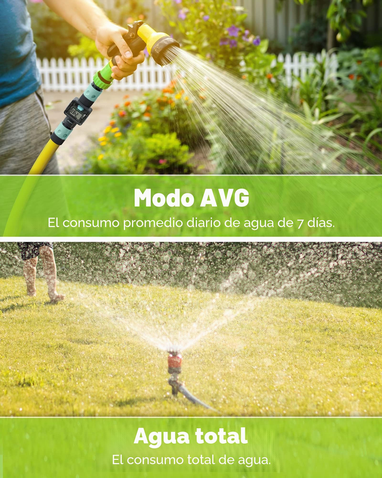 RAINPOINT Contador de Agua, Caudalimetro Agua Digital para Manguera de Jardín de 3/4 Pulgadas, 4 Modos para Controlar el Consumo de Agua, Impermeable IPX6