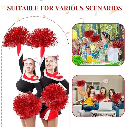Miniatura 7 de Jerify Pompones de animadora de papel metálico con mango de bastón, pompón de animadora de plástico, flores de mano para juegos, deportes,