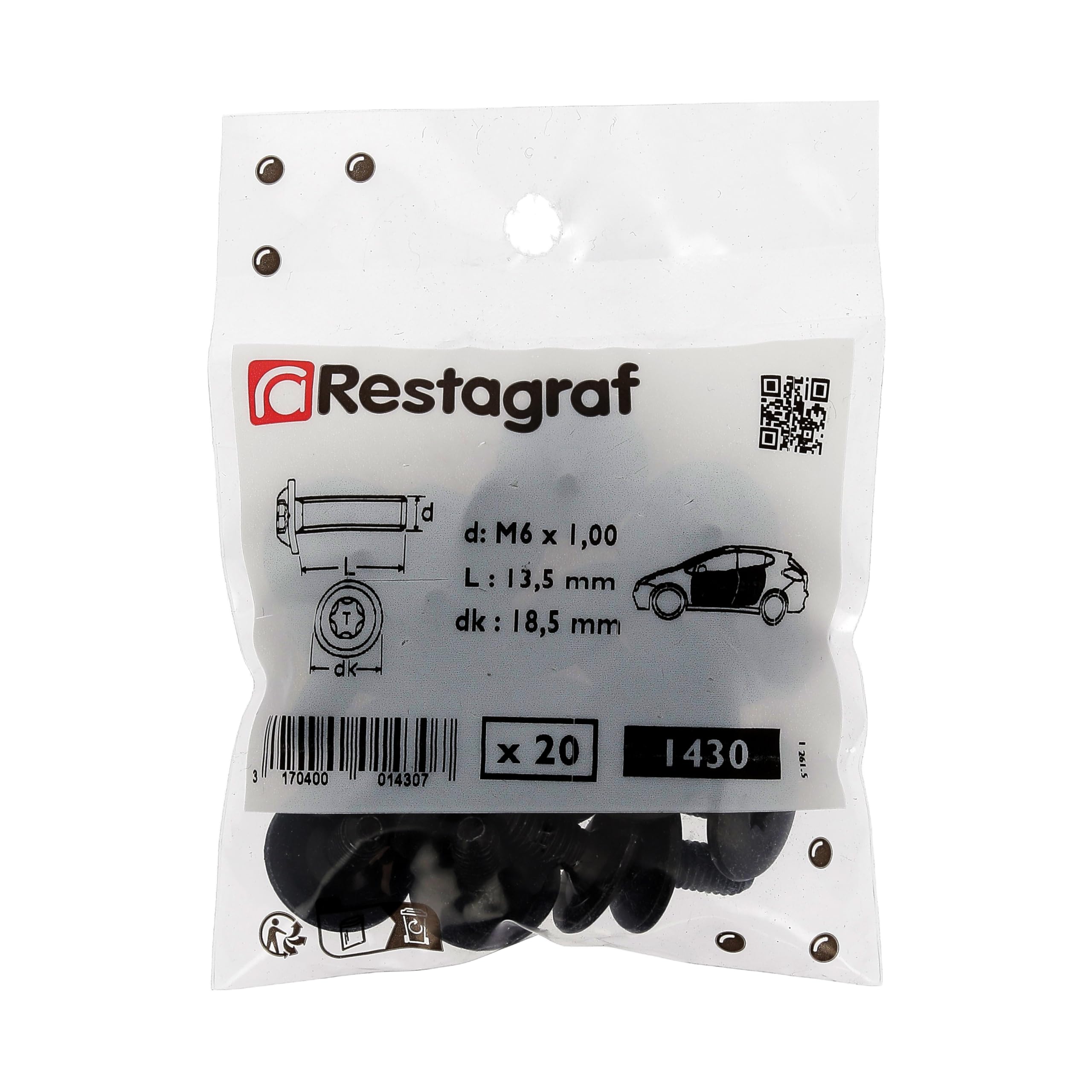 Śruba CBLX Szeroki zamek drzwi do samochodów Renault, M6 x 1,00mm x 13,5 mm, zestaw 20 szt