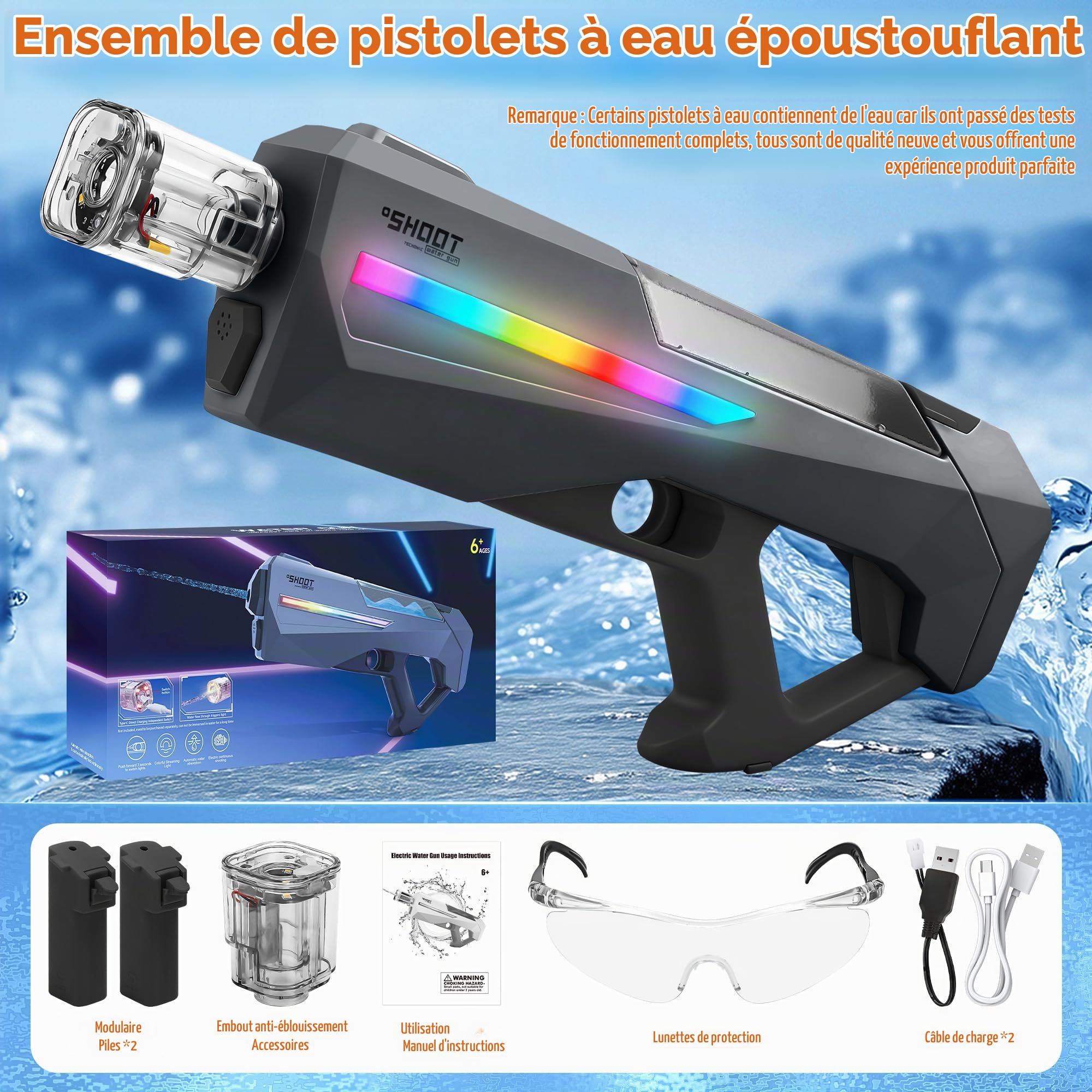 FORMIZON Pistolet à Eau Électrique, Pistolet a Eau Puissant avec Absorption Automatique de l'eau, Portée de 10M,Jouet Aquatique de Fête d'été pour Enfants et Adultes (Schwarz)
