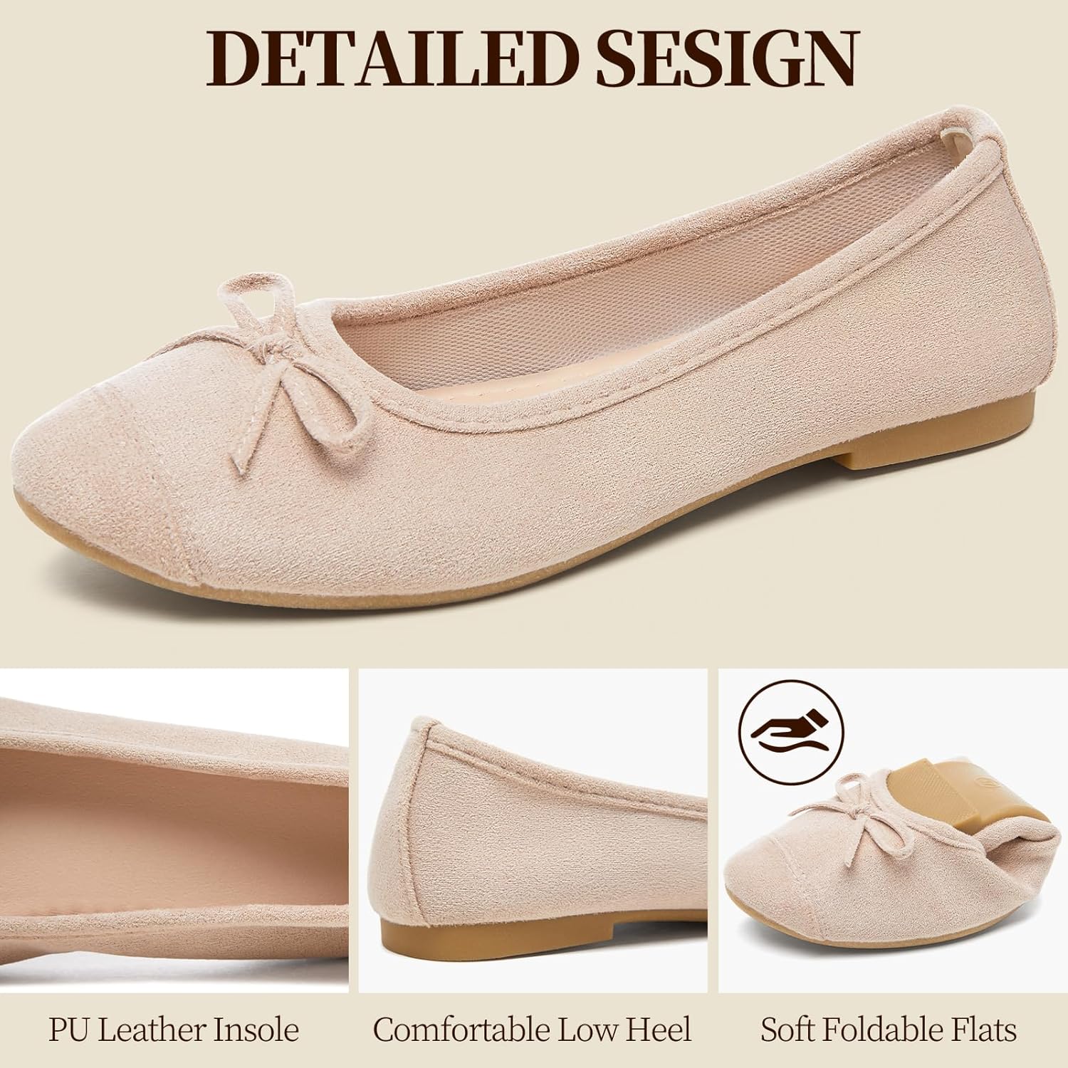 Waluzs Ballet Flats Shoes for Women Suede Dress Bow Shoes Colorful Womens Flats Round Toe Light Weight Loafers Slip-on - Image 5