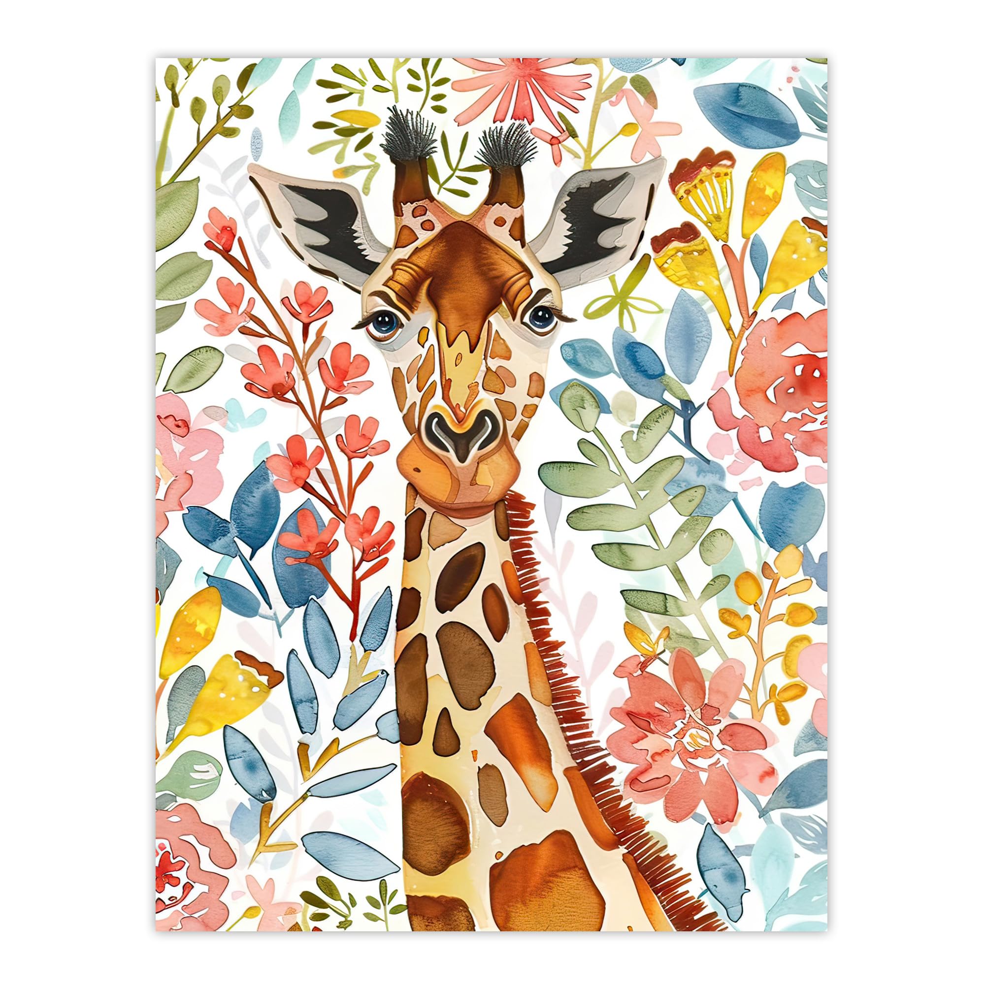 Artery8 Giraffe Watercolour Portrait Wall Art Print W18" x H24"