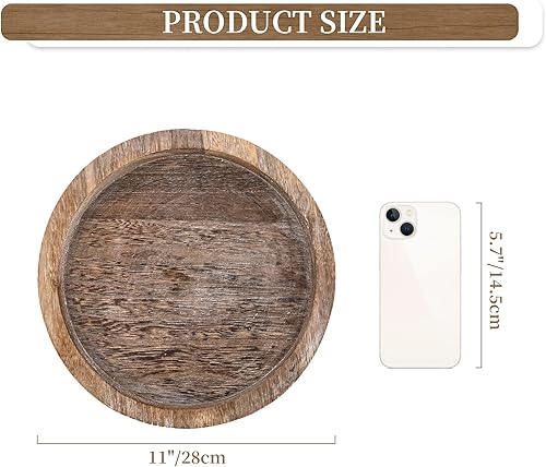 Vista 5 de Hanobe Candle Plate Holder Tray: Round Wood Decorative Candle Plate Decor Farmhouse Table Centerpiece Rustic Wood Tealight Pillar Trays for