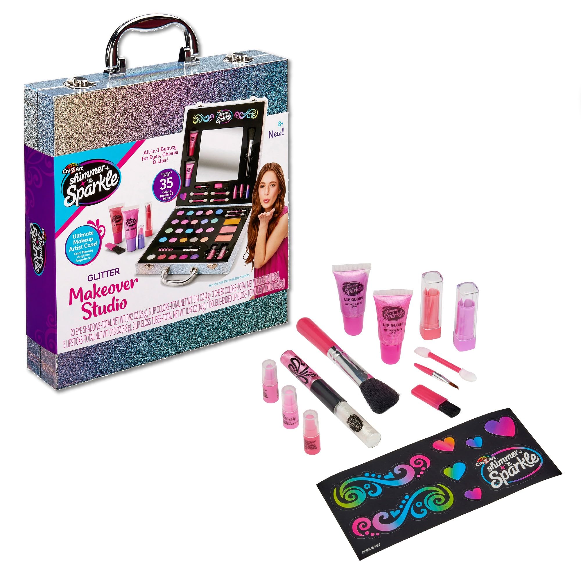 Cra-Z-Art Shimmer and Sparkle Shimmer 'n Sparkle Glitter Makeover Studio Beauty Kit – All-in-One for Eye, Cheeks and Lips Ages 8 Up