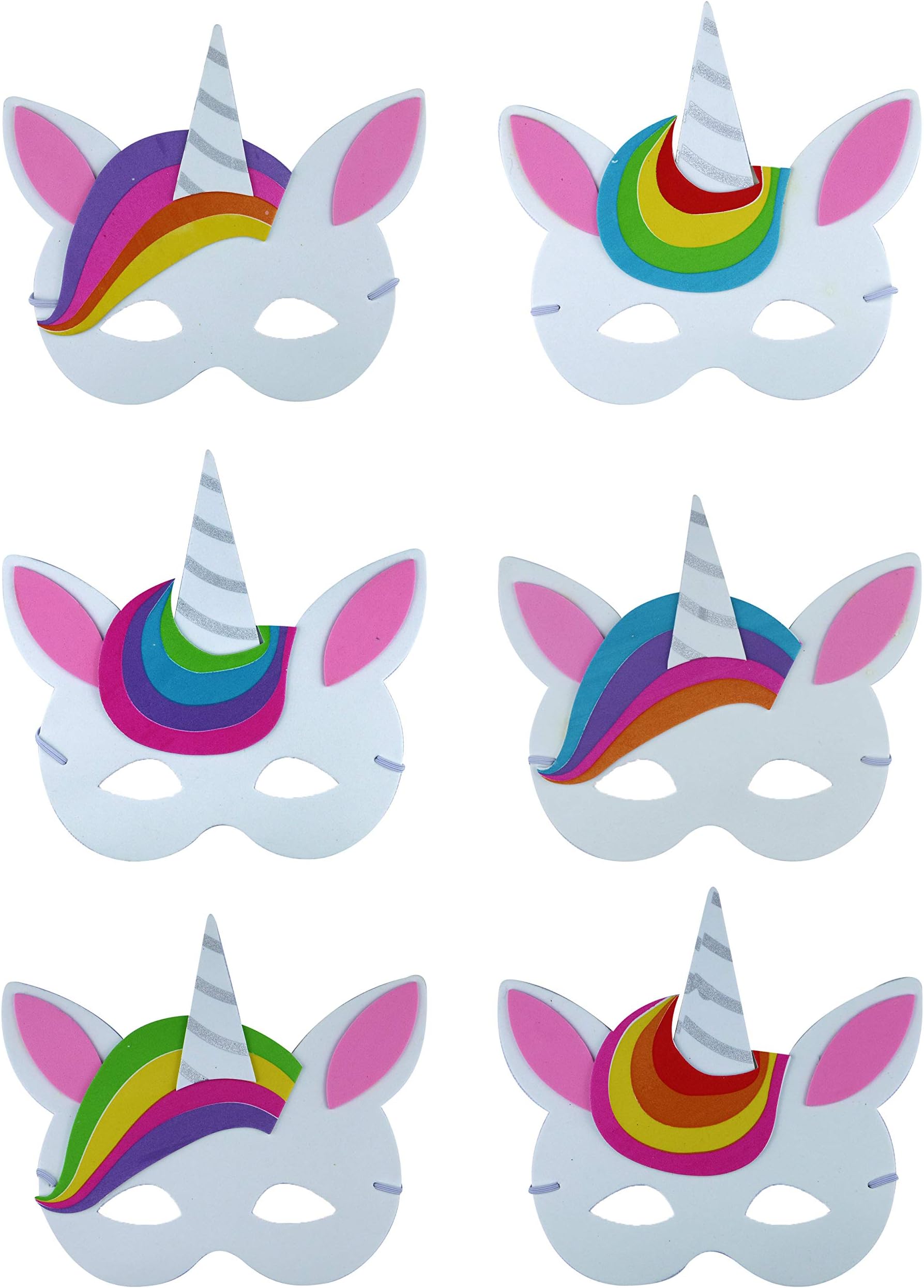 HENBRANDT 12 x Eva Foam Unicorn Masks with Elastic - Each poly bagged -Party Bag Fillers