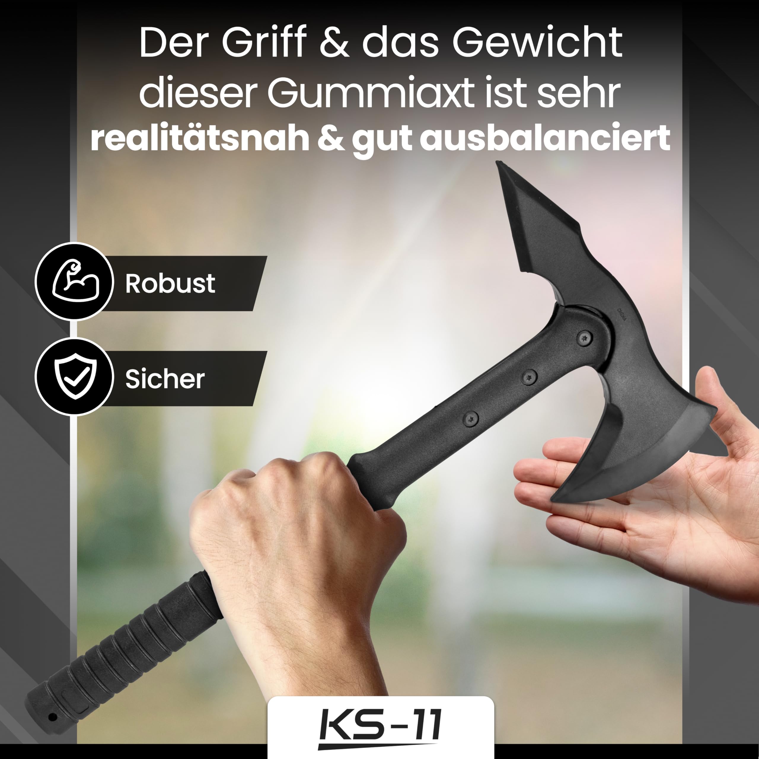KS-11 Trainingsaxt stabile Gummiausführung - Axt aus Gummi Tomahawk - Wurfaxt Beil, schwarz