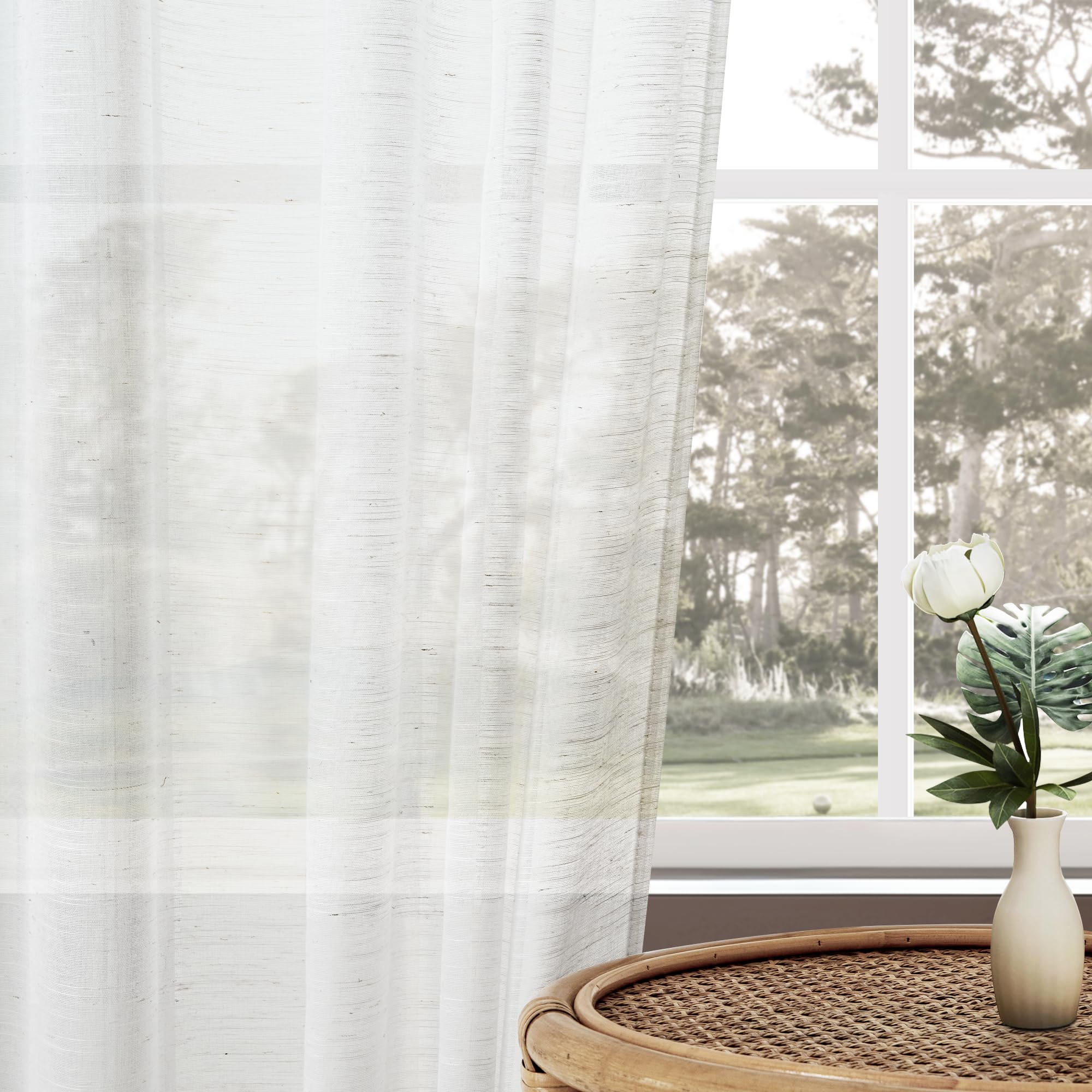 Amazon｜PANGSINNE 96インチリネンシアーカーテン - ソリッドホワイト