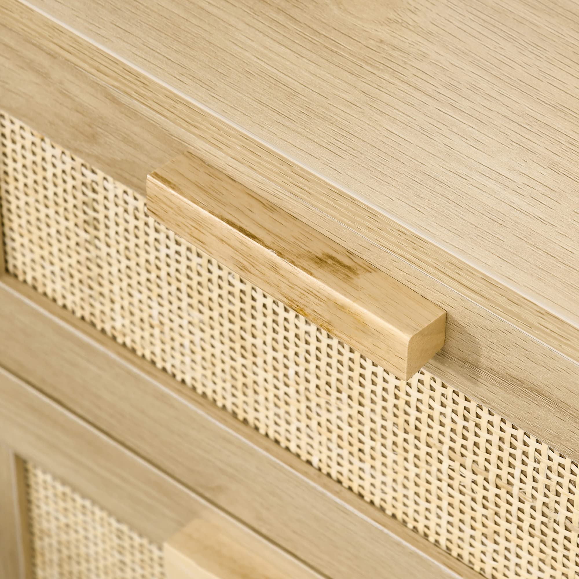 HOMCOM Mesita de Noche de Diseño Boho Mesilla de Noche con 2 Cajones de Rejilla y Patas de Madera para Salón Dormitorio 40x40x56 cm Natural