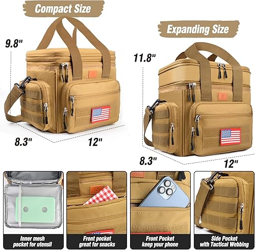 Miniatura 3 de Lonchera táctica para hombres, bolsa de almuerzo táctica expandible de doble cubierta con correa para el hombro, a prueba de fugas y aislada, para