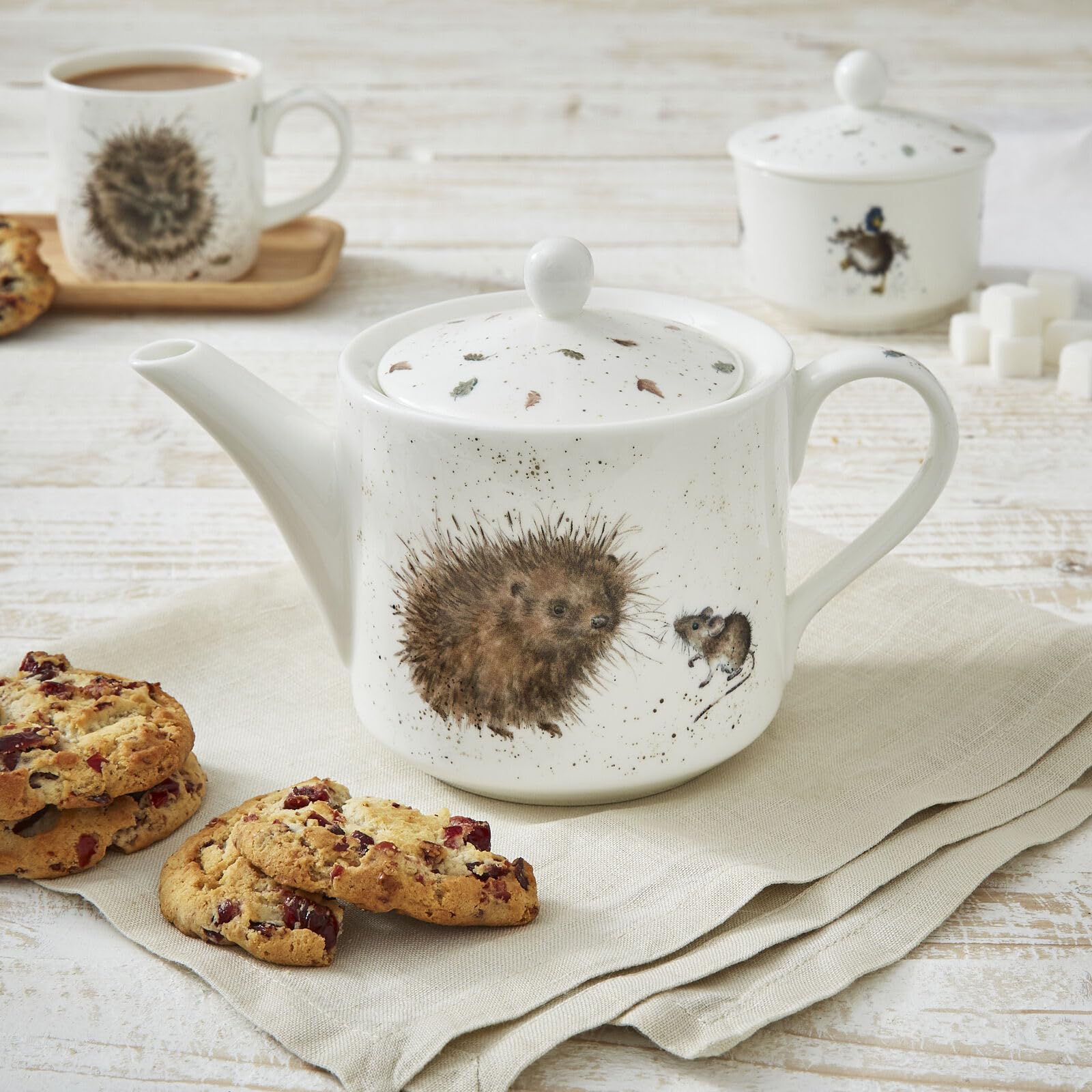 RW WN4090-XT Royal Worcester Wrendale Designs China Théière en céramique Motif hérisson et souris Blanc