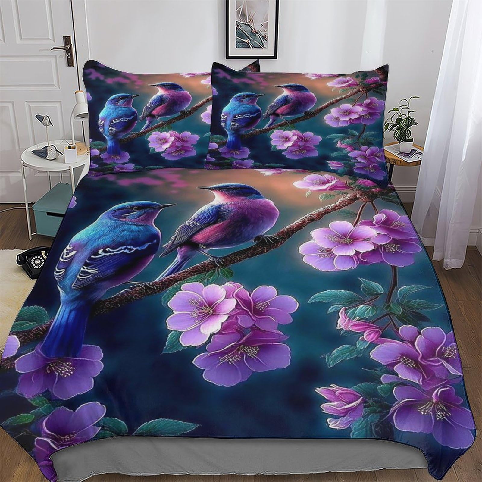 Housse de couette oiseau mignon parure de lit microfibre enfant ado 220x240cm