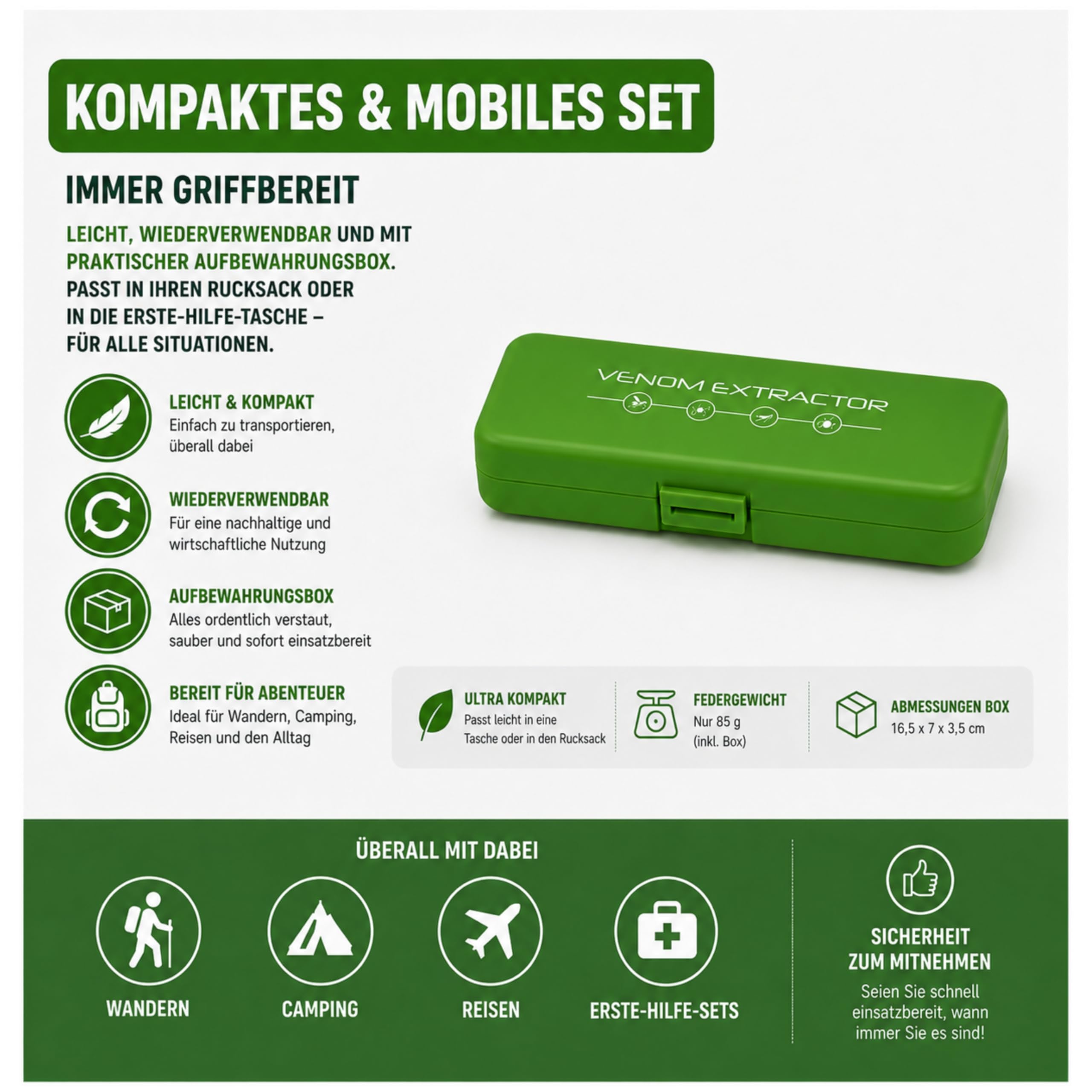 2-in-1 Kombi-Set: Giftsauger + 3 Zeckenhaken – das Komplettpaket zur Behandlung von Insektenstichen und Zeckenbissen, Insektenstichheiler