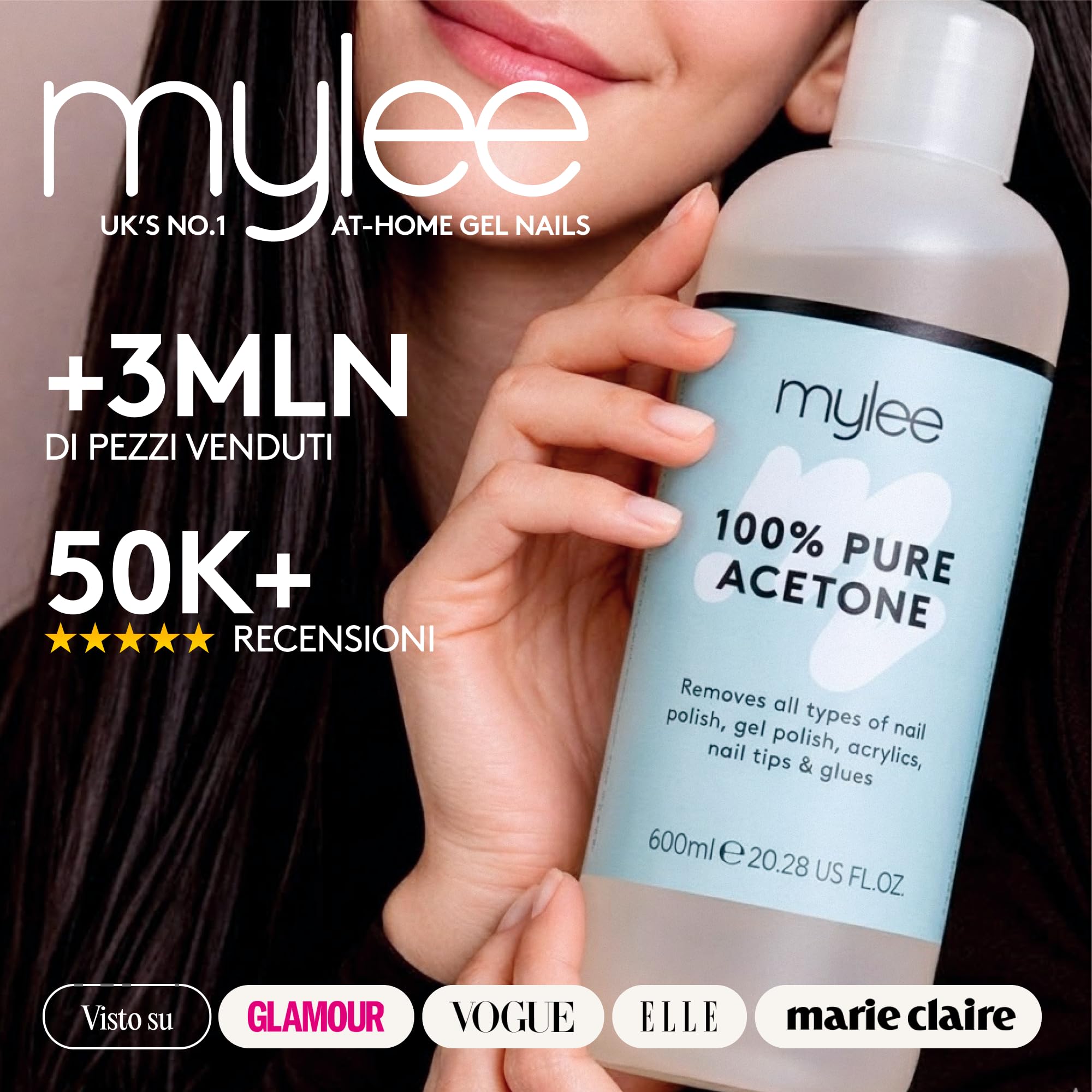 Mylee, solvente per unghie di qualità superiore, 100% puro acetone, adatto per smalti Gel UV/LED soak off