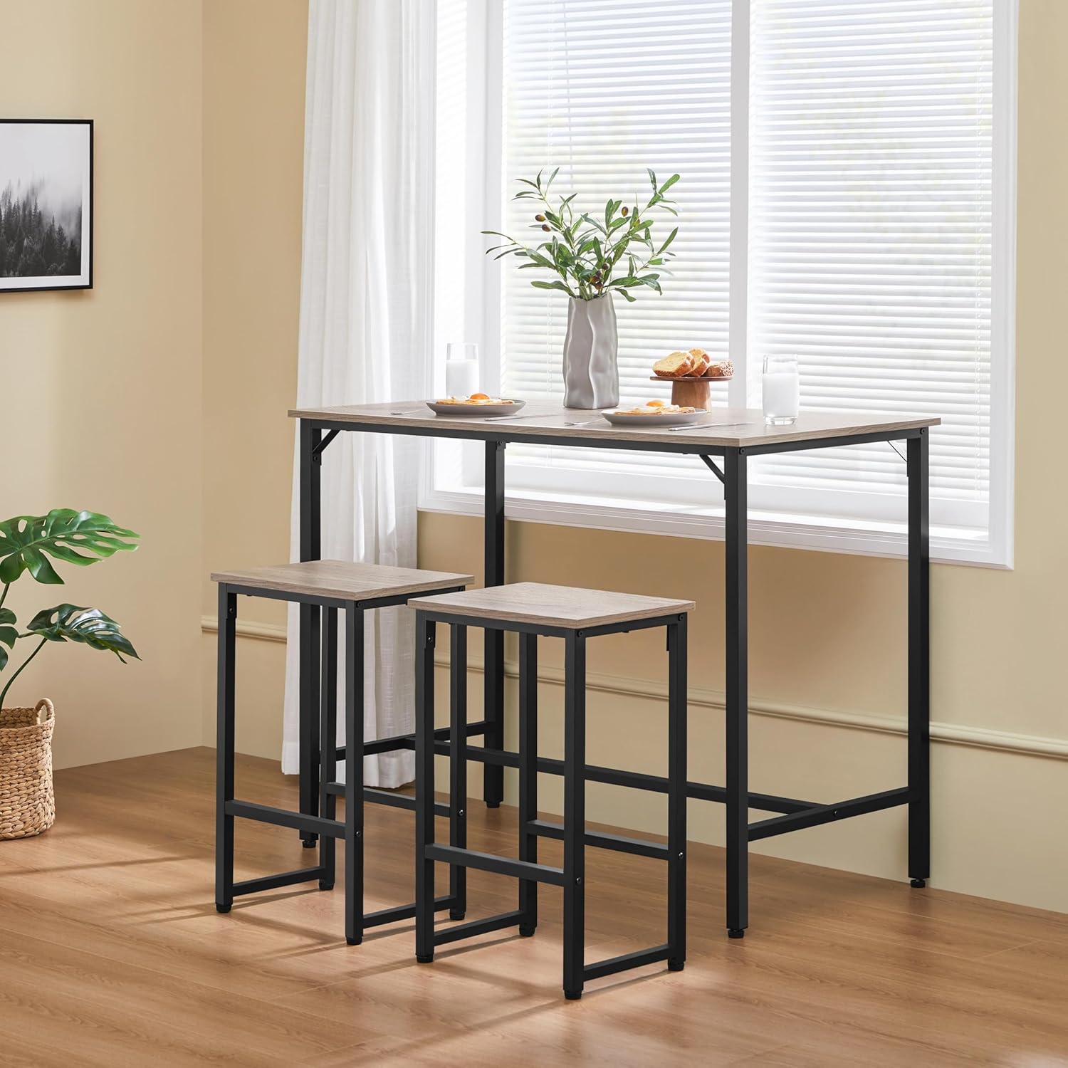 Yaheetech 3 Piece Dining Table Set, 47.5″ Industrial Bar