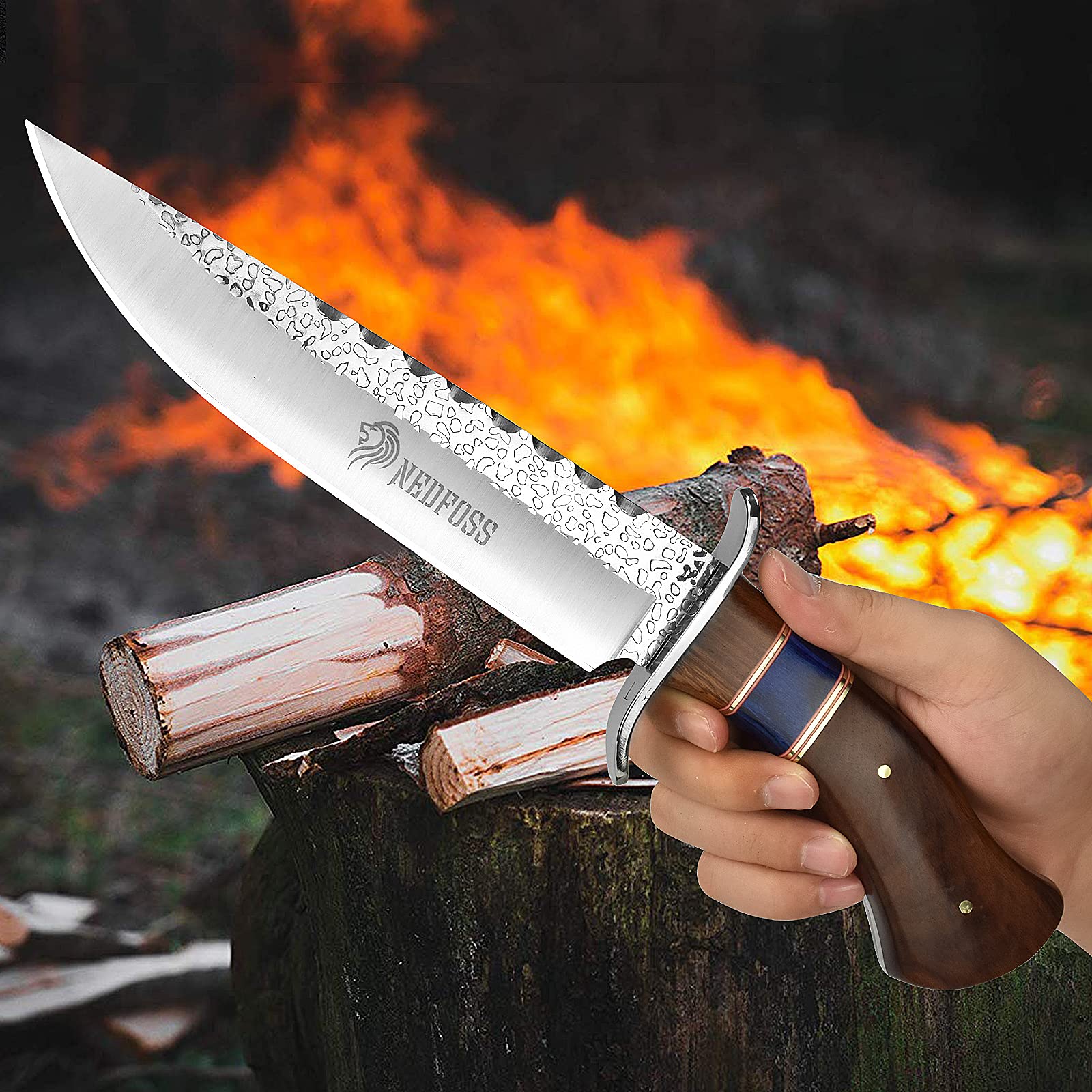 NedFoss Fixed Blade Hunting Knife with Leather Sheath, 12inch Full