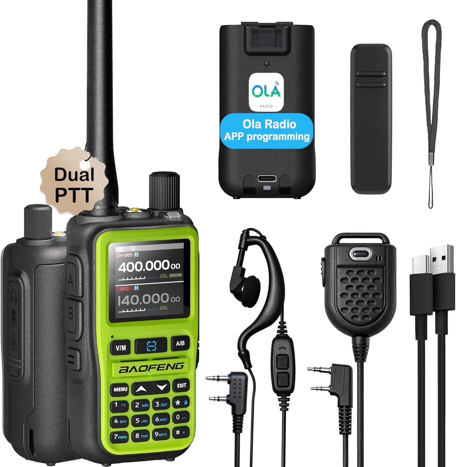 BAOFENG UV-5R Mini Ham Radio: Long Range Handheld Two Way Radio with Earpieces Mic - NOAA Weather Radios for Hiking Camping - 999CH Walkie Talkie with APP Programming for Outdoor Field Work Green