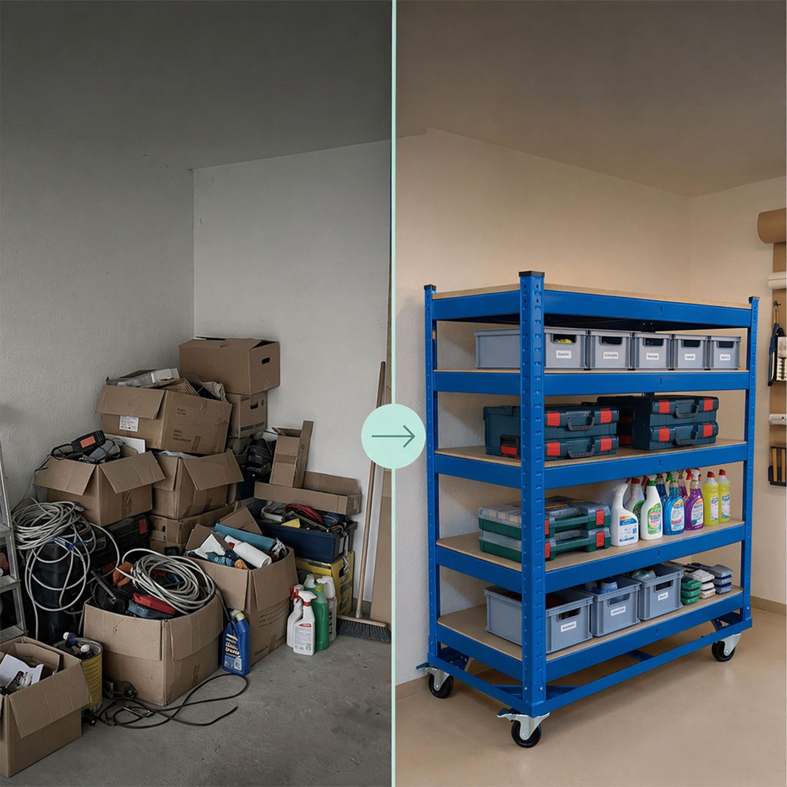 Relaxdays Carrello Officina 5 Ripiani, Ruote con Freno, Fino a 750 kg, 110x90x45 cm, Acciaio Blu