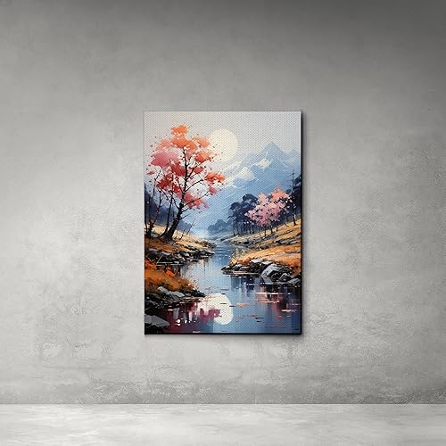 Vista 4 de Nature's Harmony, River Landscape Prints with Green Mountain Scenery, Yellow Flower Wall Art and Serene Green Blue Tones for Living Room Décor