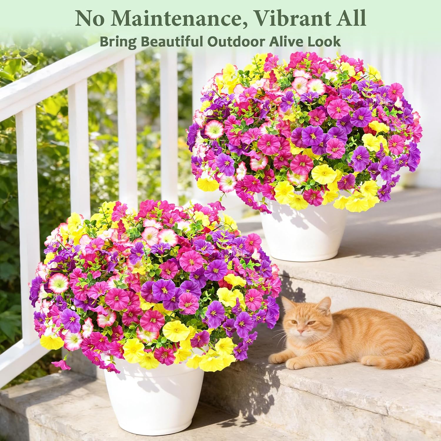Artificial Flowers for Outdoors, 26 Bundles Fake Outdoor Flowers, UV Resistant Artificial Outdoor Plants & Flowers for Decoration, Colorful Morning Glory for Garden Porch Yard Patio, Mixed Color B