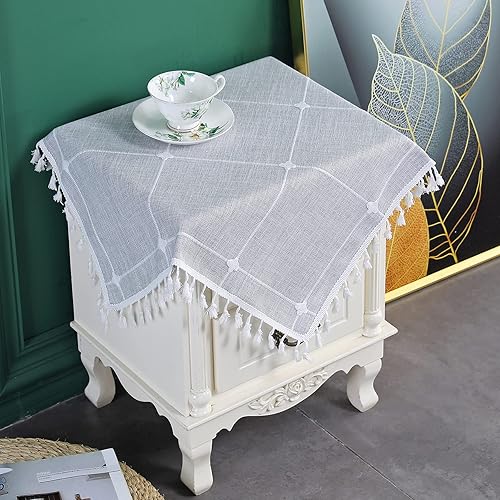 Miniatura 2 de Trczzone Mantel cuadrado pequeño con borlas, tela rústica resistente a las arrugas, resistente a las arrugas, mesa auxiliar para cocina, comedor,