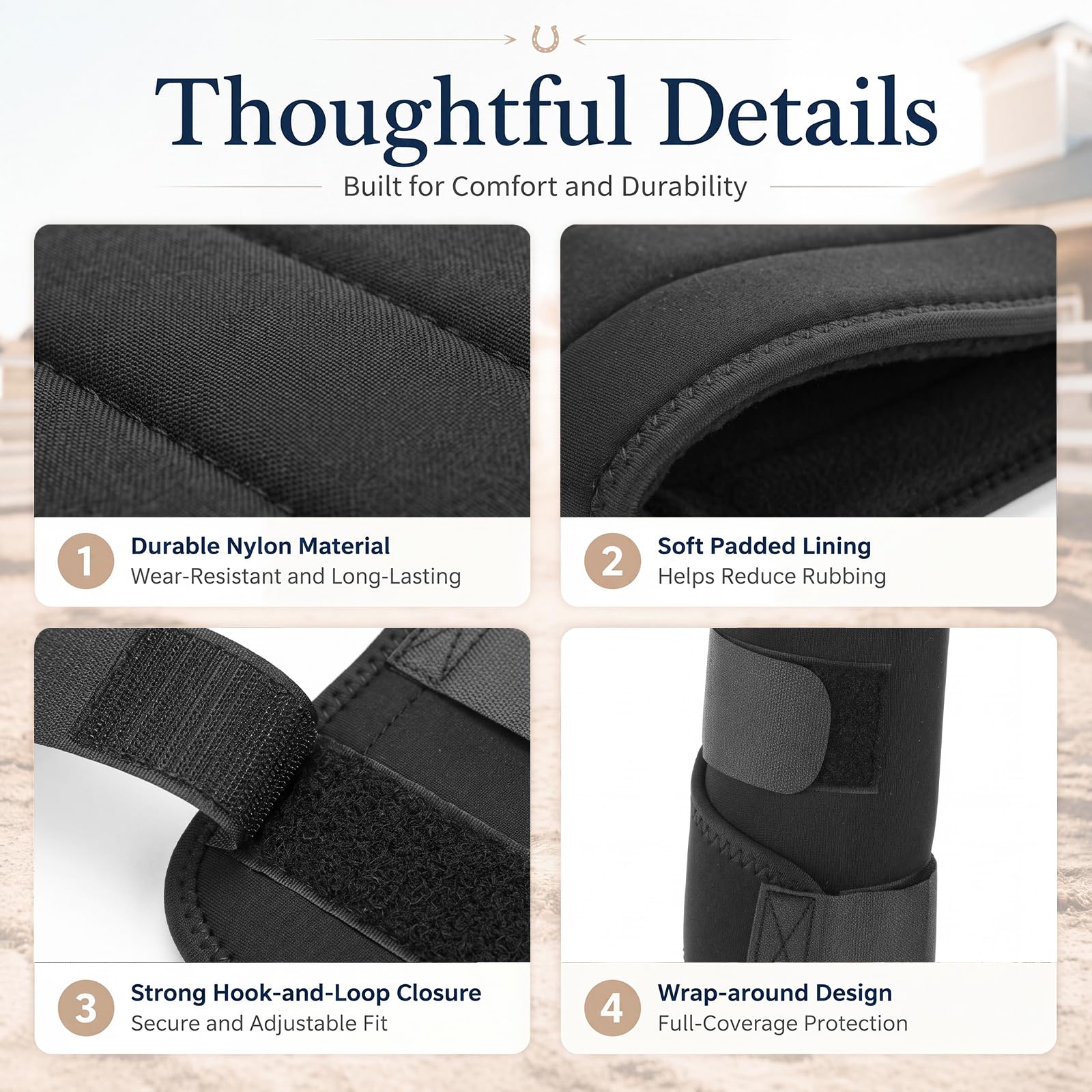 Abbylike L - Fasce imbottite per cavalli, in nylon, colore: nero | Fasce per gambe in nylon traspirante con cinghie regolabili in velcro per riposo stabile, spedizione e protezione quotidiana