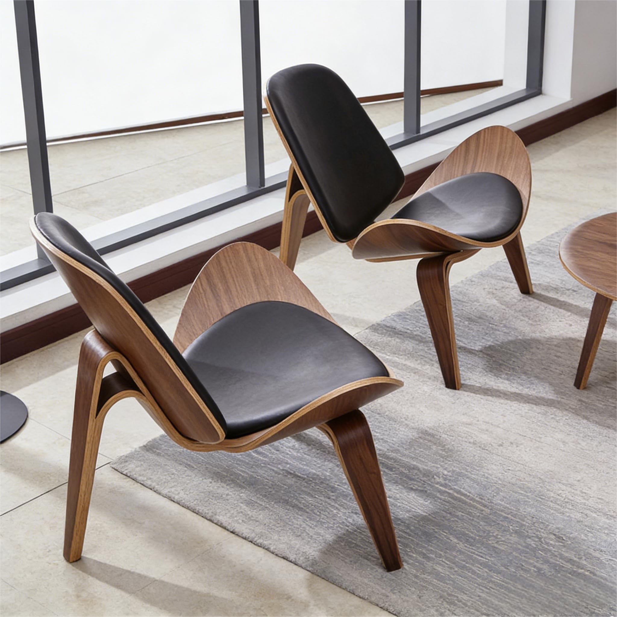Amazon.com: homary Set of 2 Leather Walnut Tripod Accent Chairs