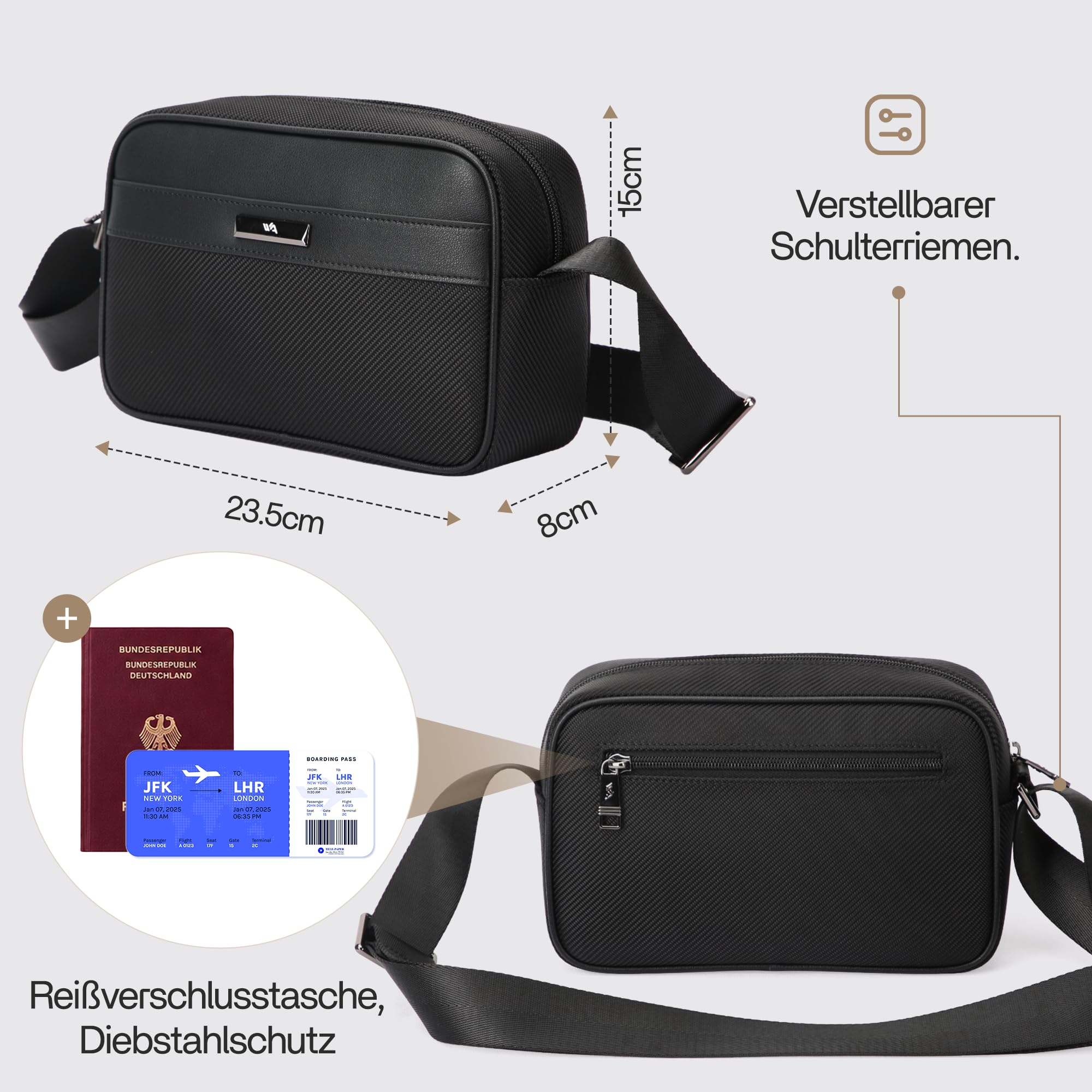 Unisex – Hochwertige Umhängetasche – Crossbody Bag – Elegant - Wasserabweisend, Leicht und Alltagstauglich – Geschenk für Damen & Herren