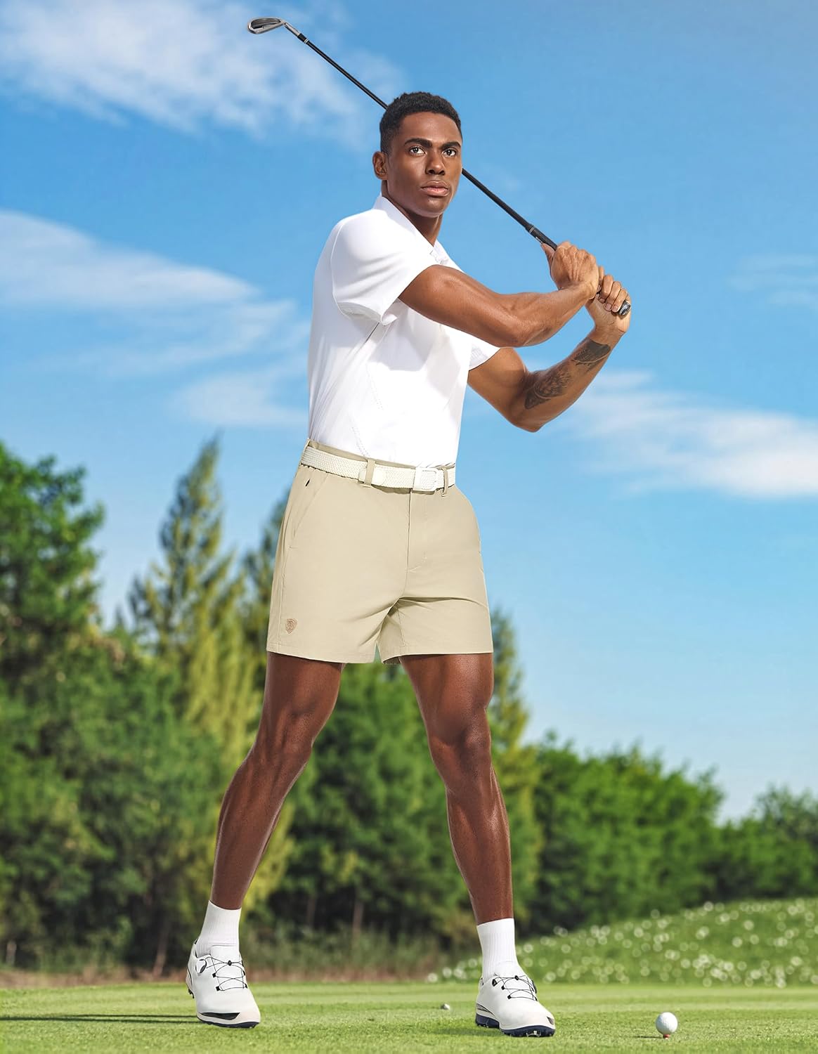 PULI Men's Golf Shorts 5 Inch Stretch Waterproof with 5 Pockets for Travel Hiking Casual Business
