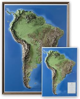 3D South America Relief Map Wall Art – Waterproof PVC Topographic Map, Framed, 17.32" × 14.17", Educational Geography Decor for Home, Office or Classroom – Touch-Friendly Relief Design (Brown Frame)
