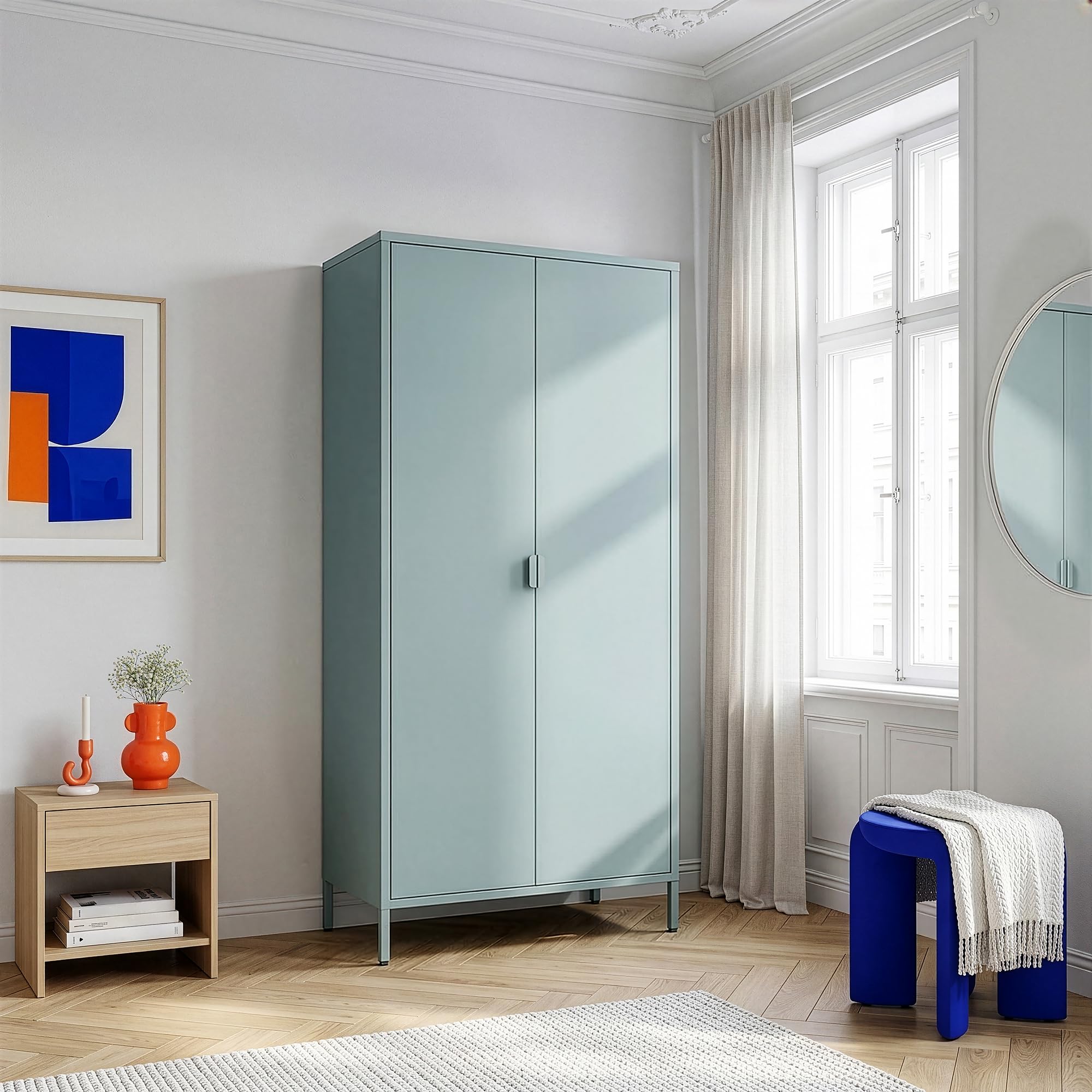 [en.casa] Szafa na ubrania Esteli szafa garderobiana z 2 drzwiami, 170 x 80 x 45 cm, szafa do sypialni, 2 drążki na ubrania, 4 półki z regulacją wysokości, kolor miętowo-zielony