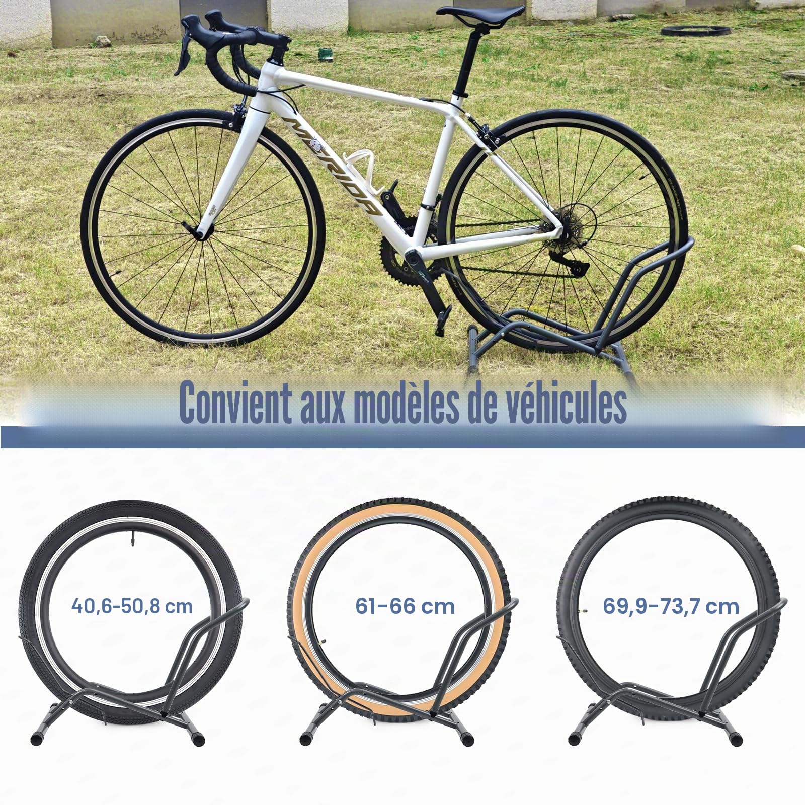 MEGHNA Béquille de vélo professionnelle au sol - Support autonome - Support de montage pour VTT, vélo de route, VTT - Noir