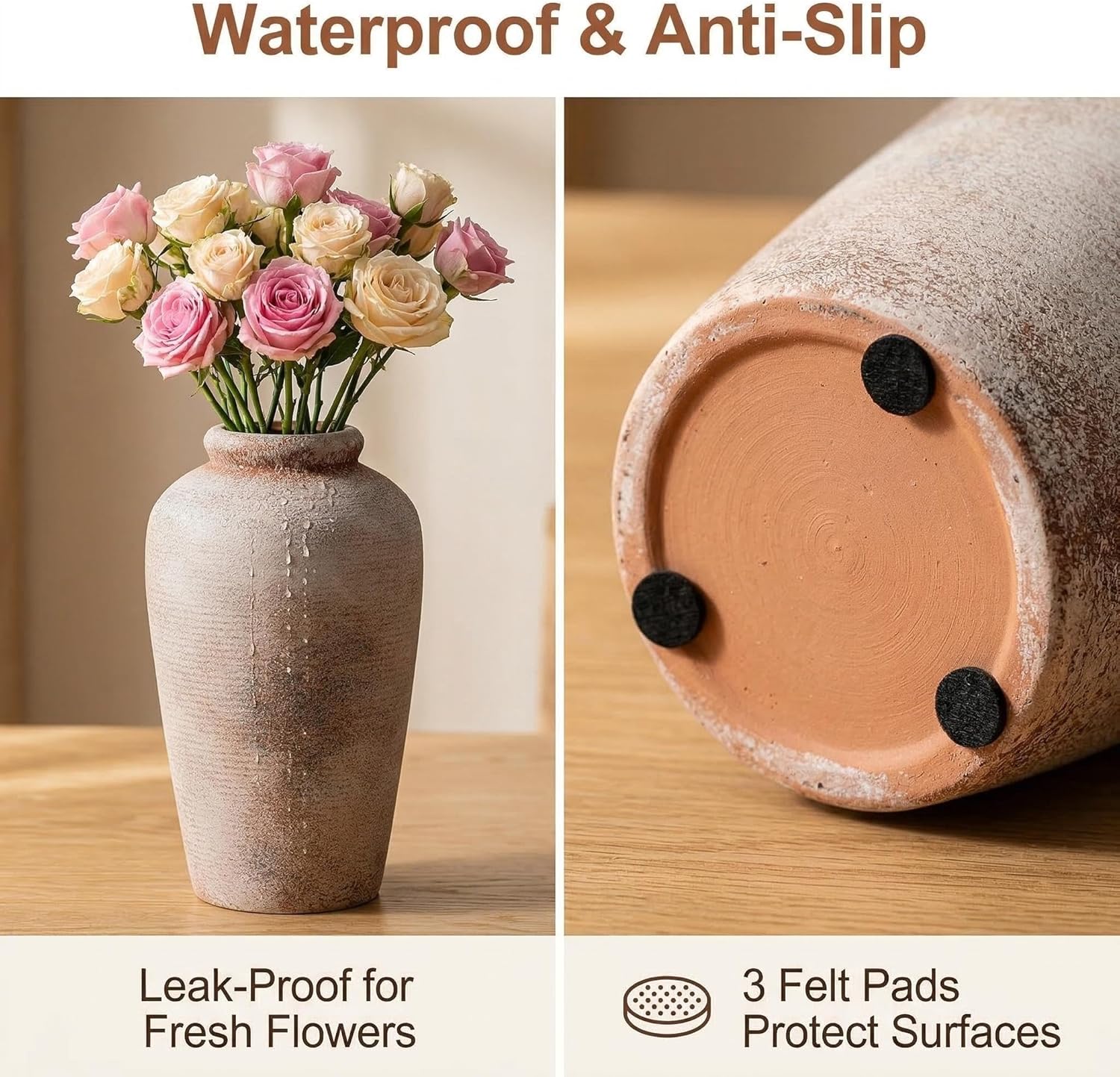 10.8 Inch Tall Vintage Ceramic Flower Vase,Rustic Farmhouse Vase for Home Decor,Distressed Decorative Terracotta Vase for Table Entryway Mantel Centerpiece Bookshelf Living Room (101-terracotta)