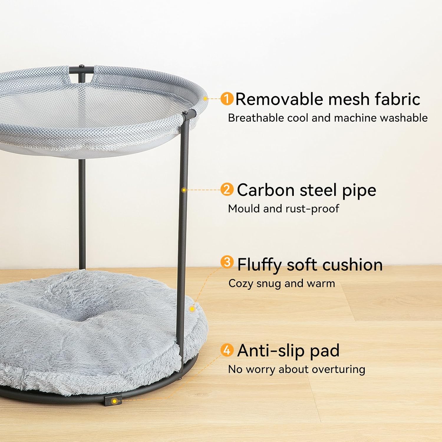 Double Cat Bed for Indoor Cats - Breathable Fiber, Ultra-Soft 2-Tier Design for Multi-Cat Homes,2 Layers Elevated Beds,Plush Dual-Layer Design