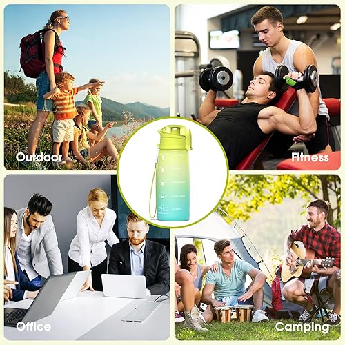 Miniatura 7 de Y&3 Botella de agua deportiva motivacional de 32 onzas y 24 onzas con marcador de tiempo, plástico Tritan libre de BPA, tapa abatible a prueba de