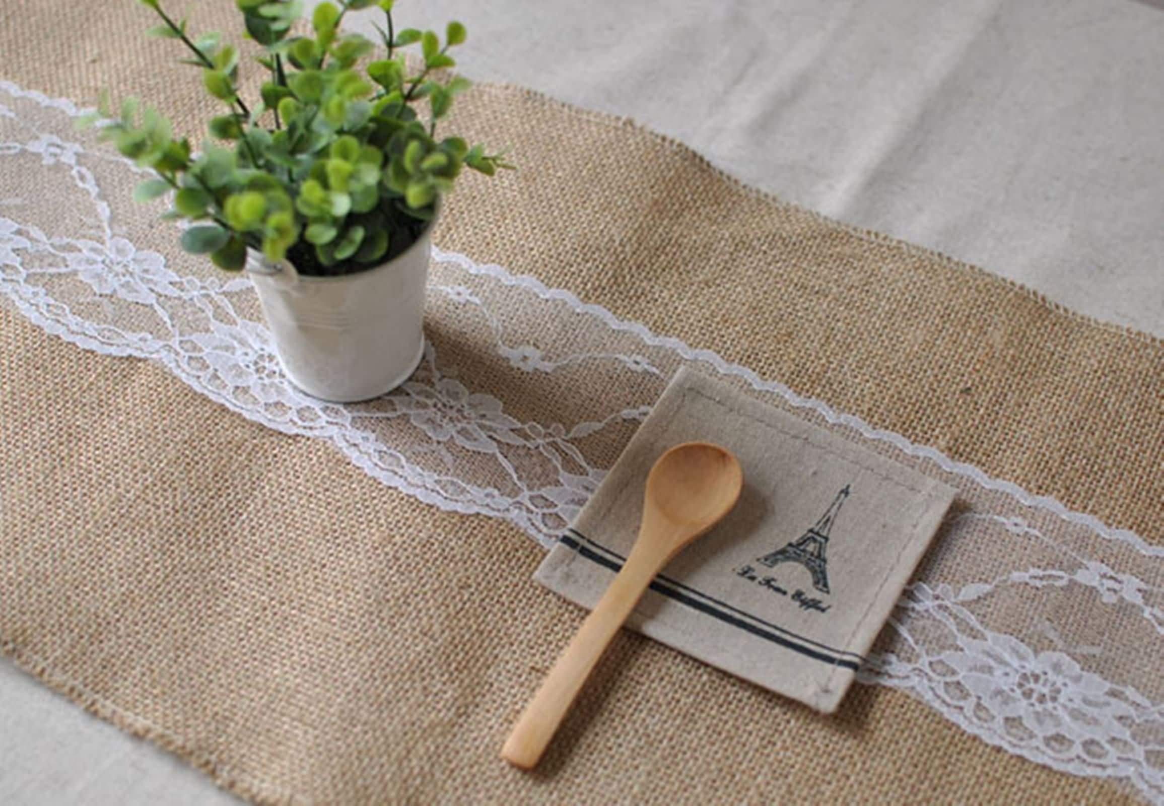 Tischdecken Sticken Kreuzstich, Khaki Weiß Tischläufer Klein Einfache Volltonfarbe Tischläufer Linen 30x220CM