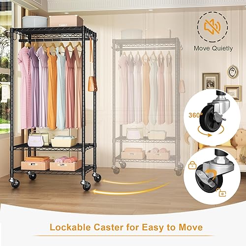 Vista 3 de FUTASSI P6 - Perchero mediano resistente para colgar ropa, perchero independiente con ruedas, estante portátil para armario, carga máxima de 370