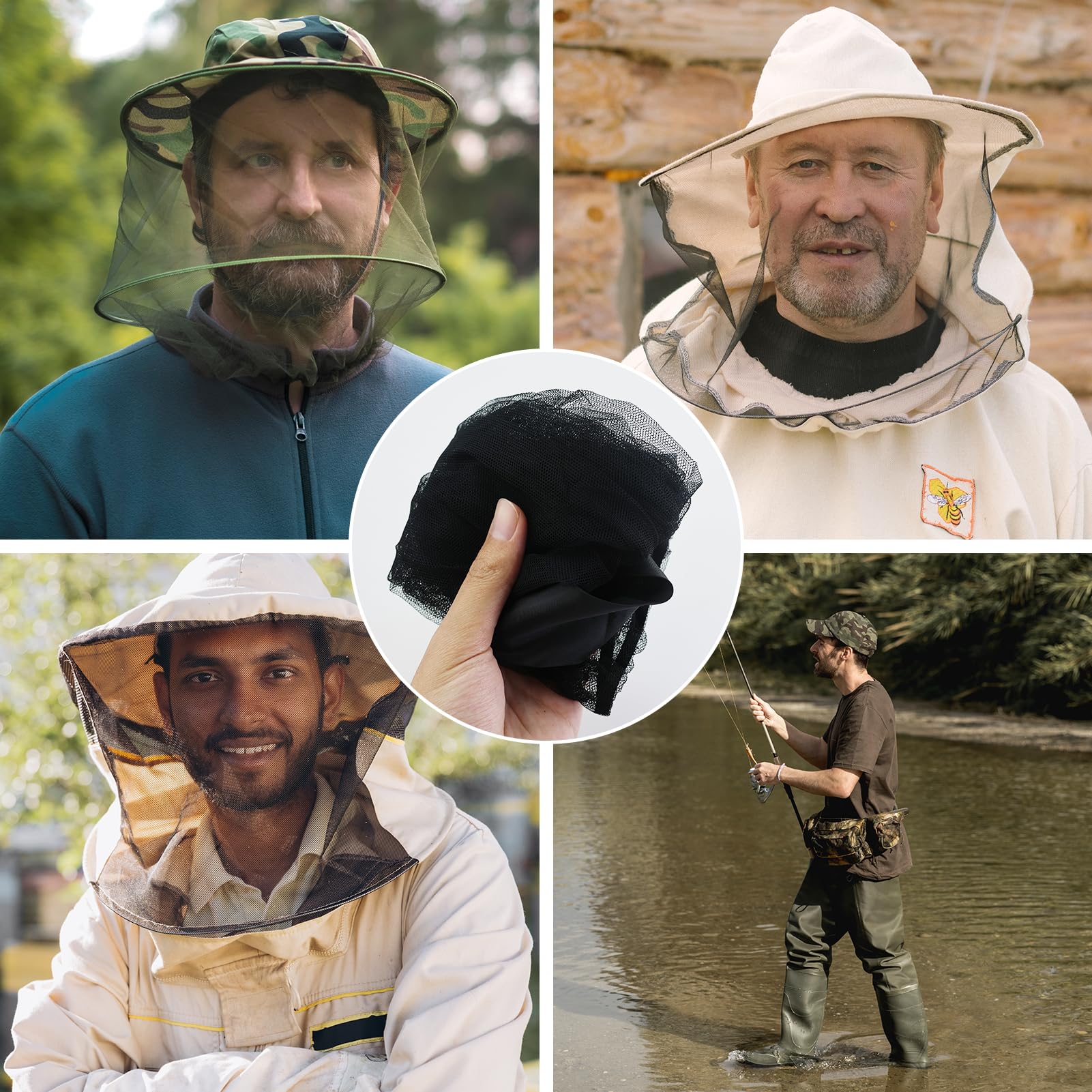 5 pezzi protezione mosche insetti custodia, cappello per antizanzare, cappello con zanzariera, con 1 sacchetto di conservazione, nero, per campeggio, escursionismo, pesca, giardinaggio