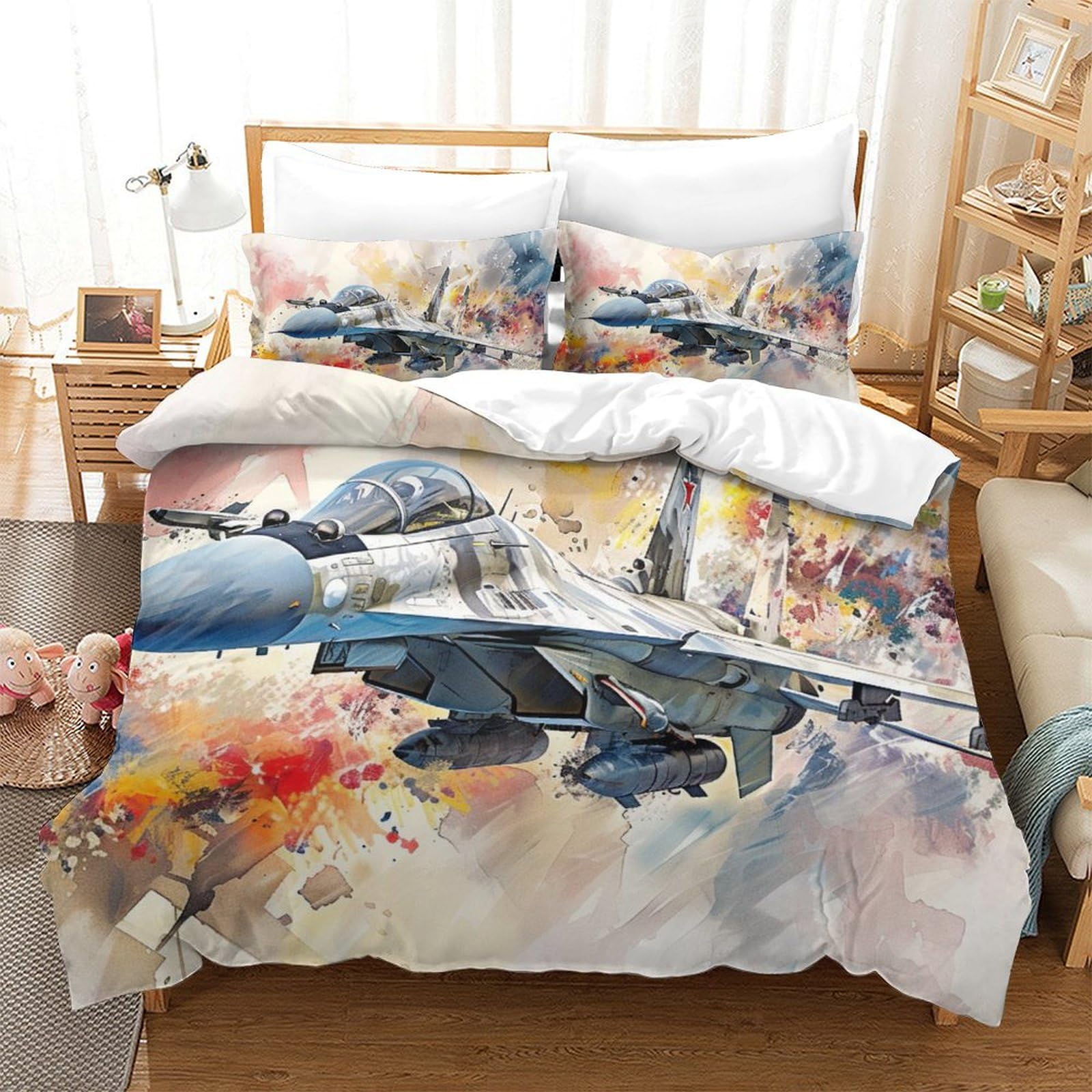 Parure de lit avions de combat 3D pour transformer la décoration d'une chambre super king