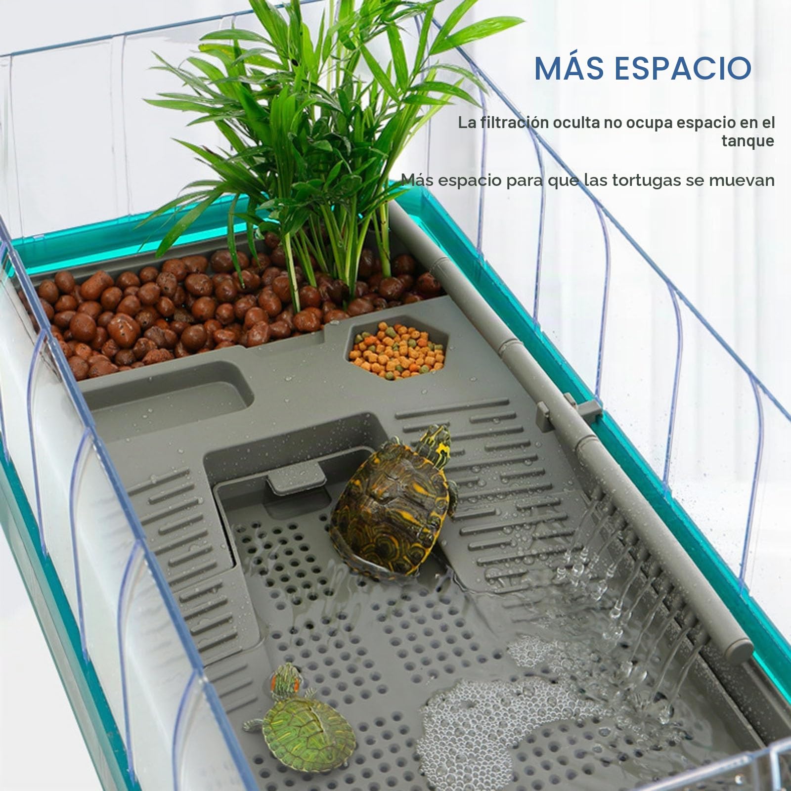 Terrario Tortugas de Tierra | Terrario Reptiles y Anfibios | Acuario Tortuga Set Completo con Filtro de Agua para Ducha | Tanque para Hibernación de Tortugas | Fácil de Cambiar y Limpiar(Green Without