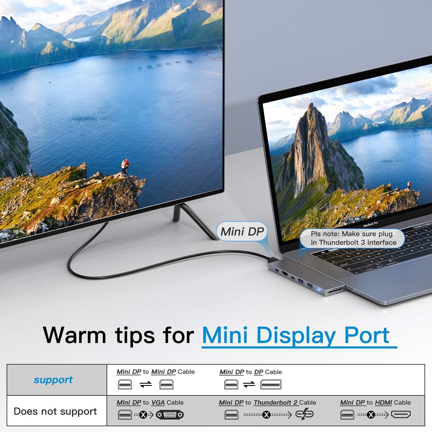 USB C Hub,GIKERSY 8-in-2 Type C Adapter Docking Station Compatible for MacBook Pro 2020-2016 13''&15''&16''with Mini Displayport,4K HDMI,2 USB 3.0,100W PD,UHS-II SD 4.0/Micro SD Card Reader,USB-C Data