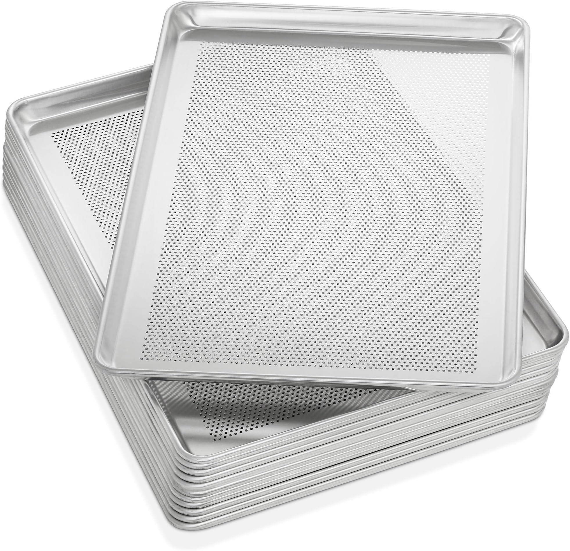 GRIDMANN 18" x 26" Commercial Grade Perforated Aluminum Baking Sheet Pan, Full Size Baking Tray - 12 Pans