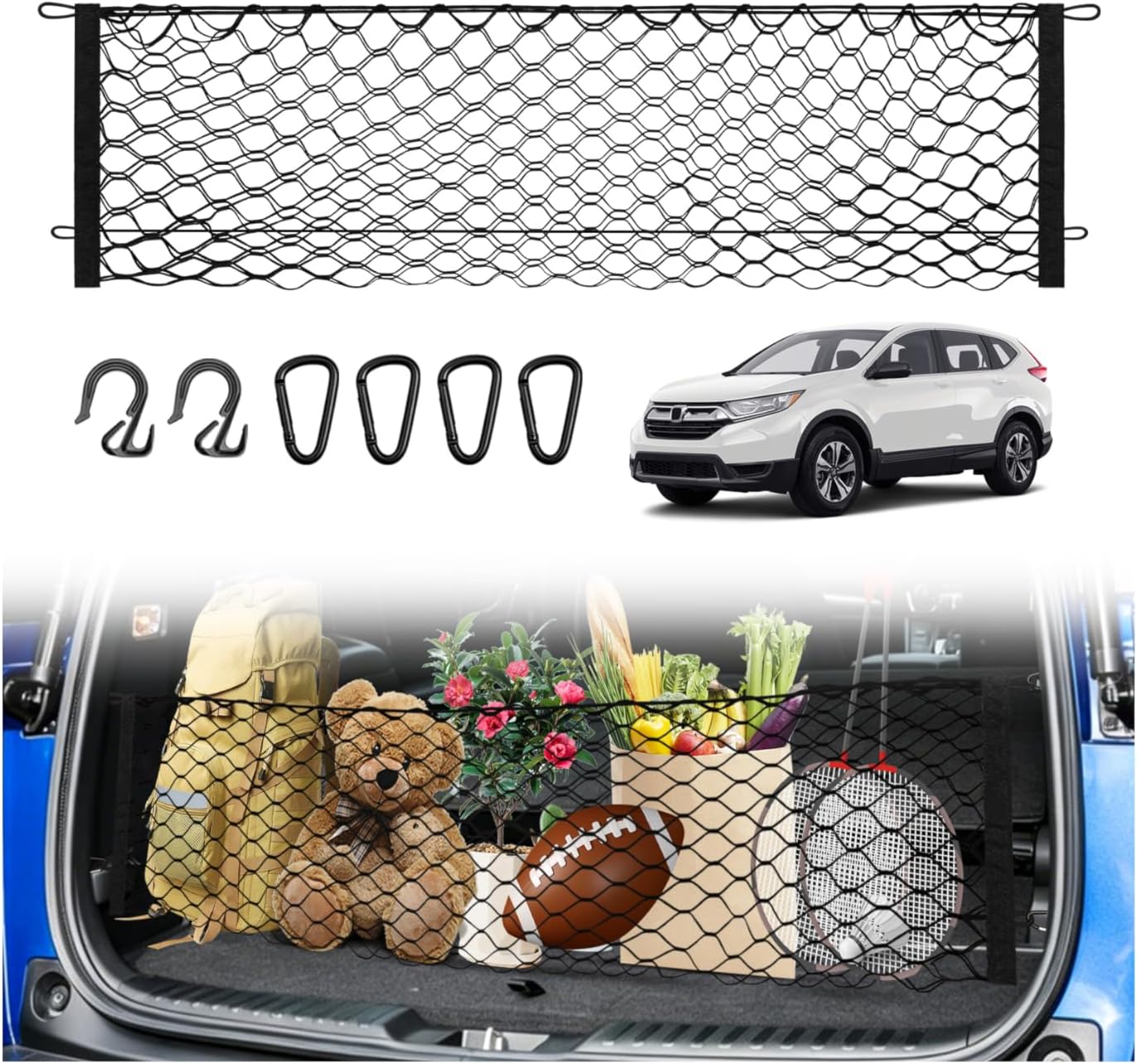 Karltys Cargo Net for Honda CRV 2017-2022 Envelope Style | Elastic Mesh Net | Heavy Duty | Metal Hooks | Honda CR-V Trunk Net Accessories