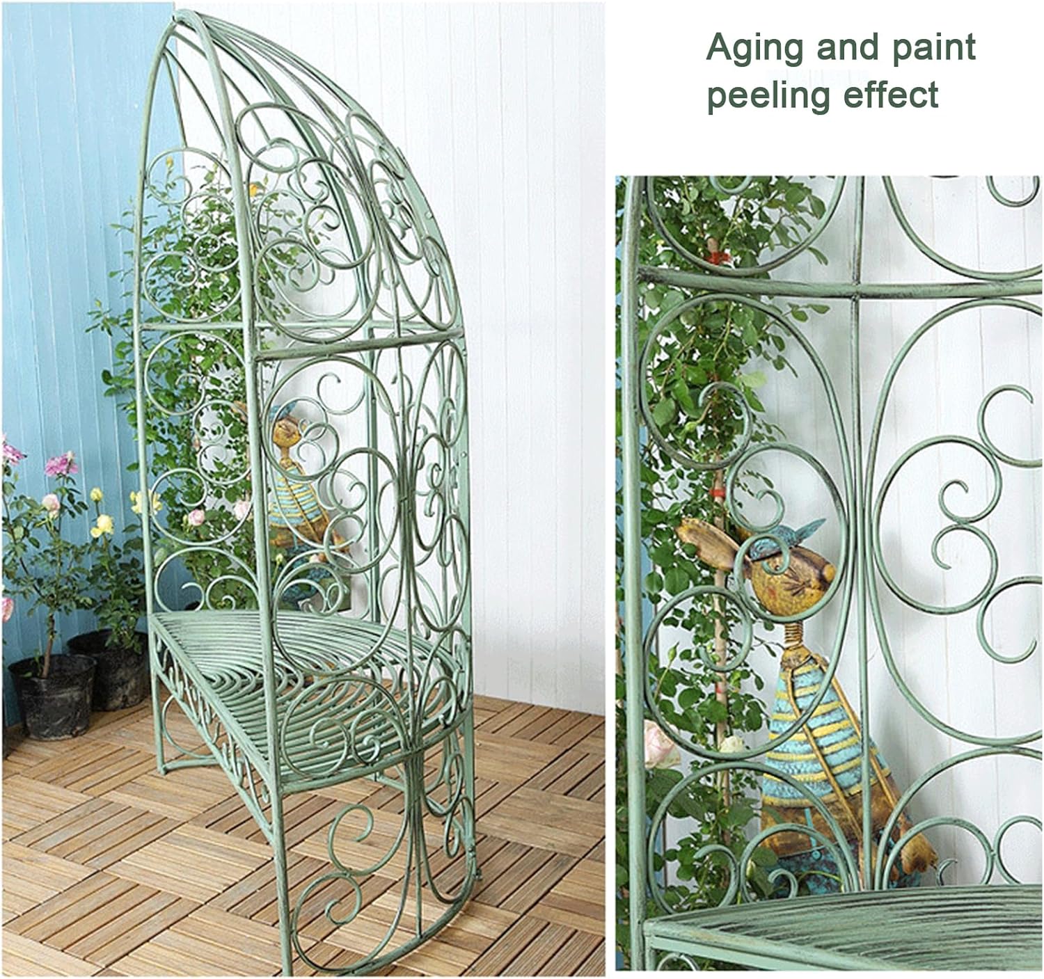 Garden Arch with Bench,Metal Trellis Arbor Arch,Metal Arbor Archway for Climbing Plant & Two People Seat Bench |Outdoor Lawn Backyard Décor