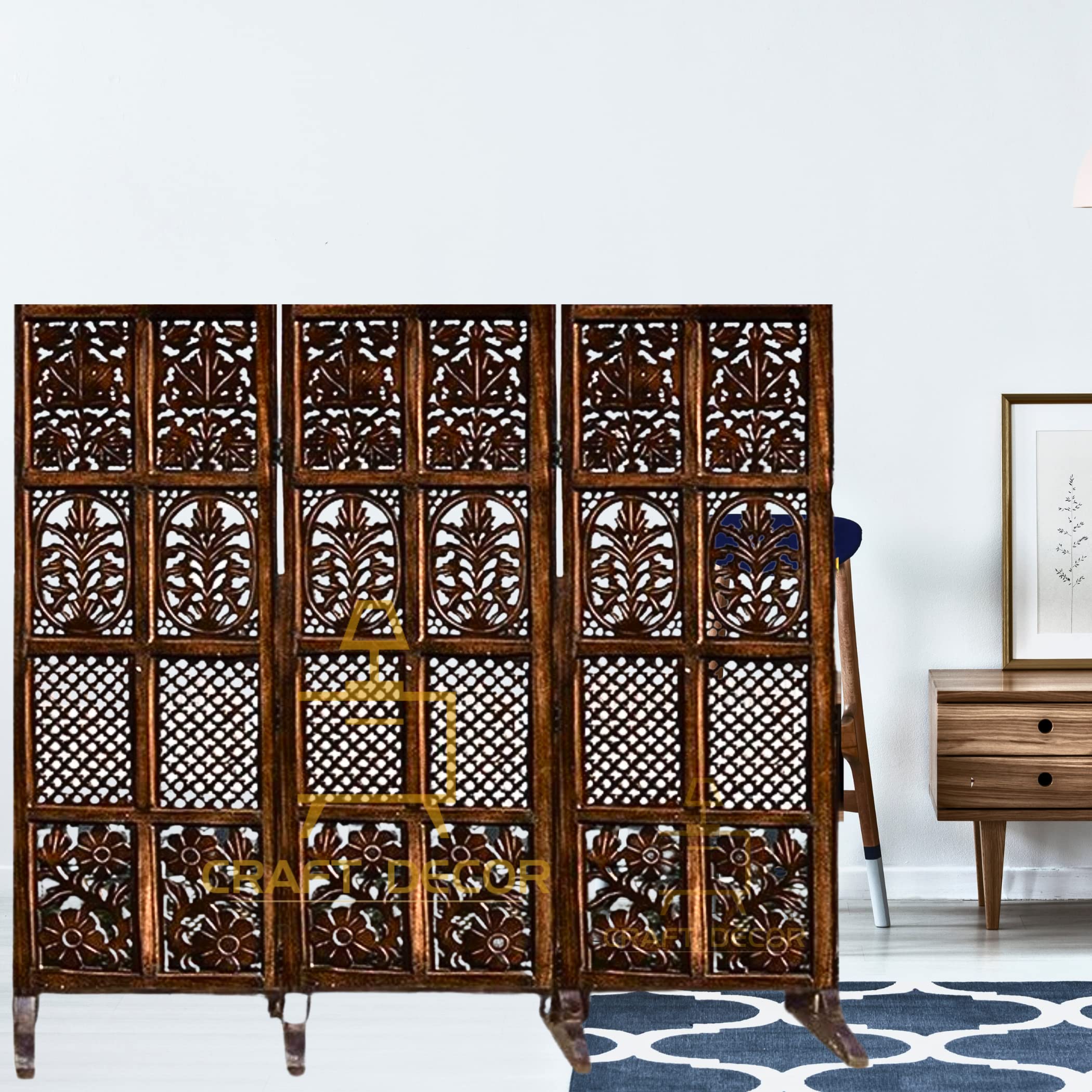 CRAFT DECOR Wooden Room Partition for Living Room, Wood Screen Separator and Wooden Room Dividers, Studio Wall Panel 5 Feet with Stands for Living Room/Bedroom/Office/Restaurant/(Brown) (3 Panels)-image-21