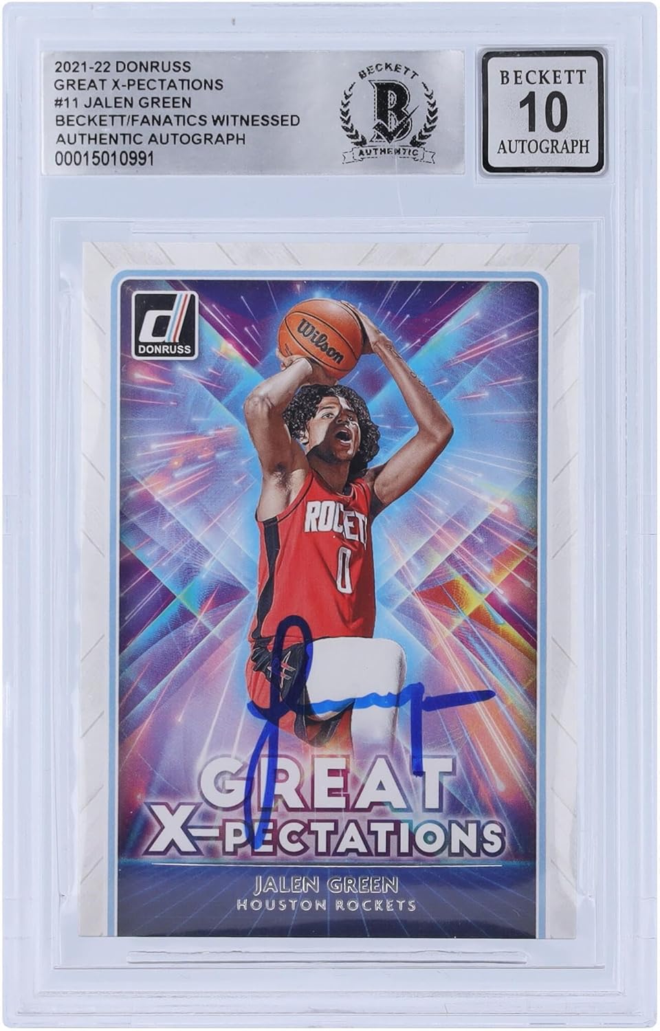 Jalen Houston Rockets Autographed 2021-22 Panini Donruss Great X-Pectations #11 Beckett Fanatics Witnessed Authenticated 10 Rookie Card - Basketball Slabbed Autographed Rookie Cards