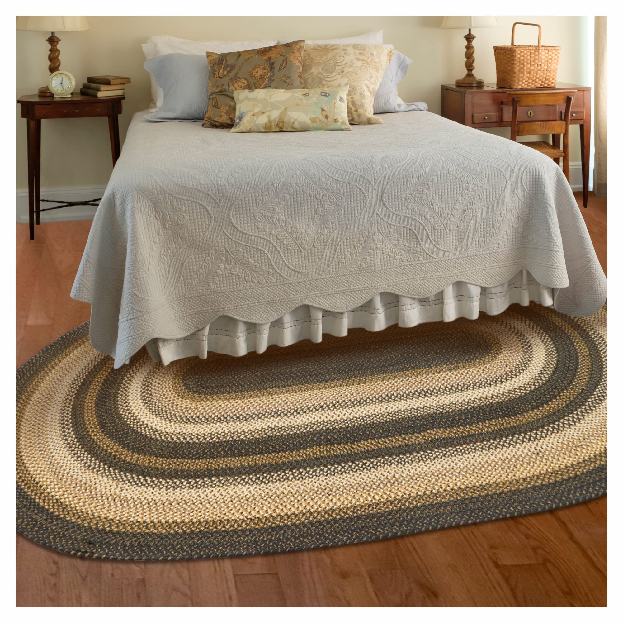Homespice Kilimanjaro Premium Jute Braided Area Rug, 6' x 9' Oval Black and Brown, Reversible, Natural Jute Yarn Rustic, Country, Primitive, Farmhouse